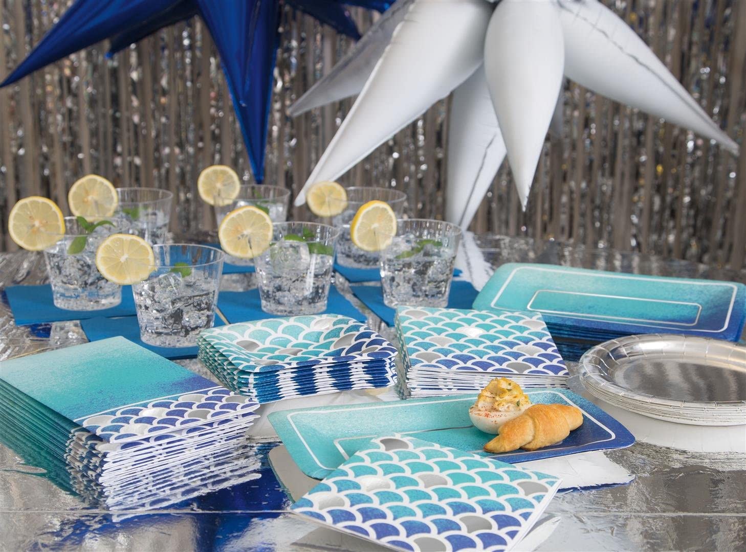 Elegant Scallop Square Appetizer Plates 5 Inch - Ocean Blue Disposable Dinnerware for Parties, Weddings & Beach Themed Events