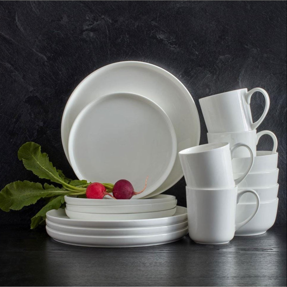 Samantha 16-Piece Dinnerware Set for 4 - Porcelain Dinner Plates, Bowls, Mugs & Saucers - Elegant Tableware for Family Dinners, Parties & Restaurant Use