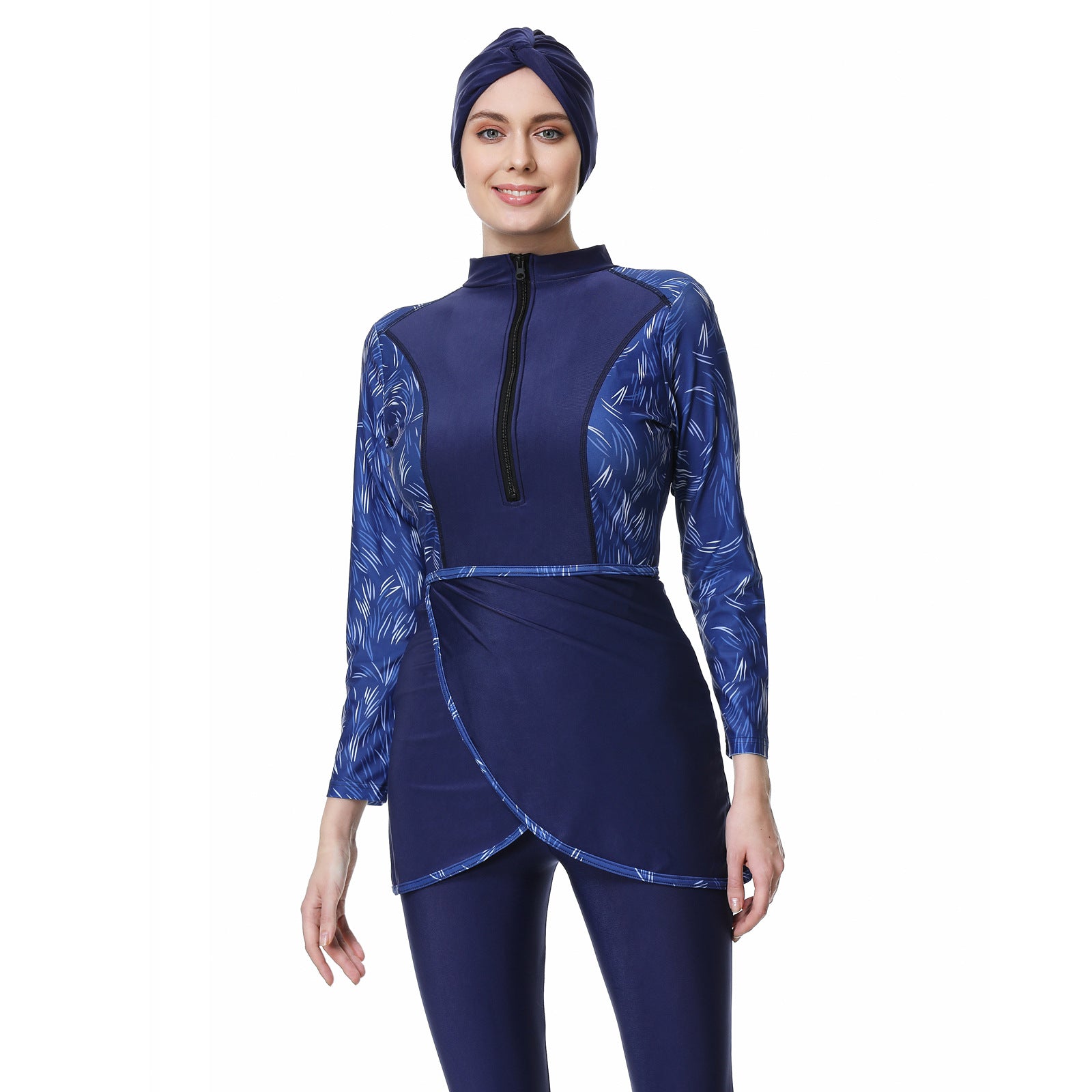 Printed Patchwork Burkini Set - 3 Piece Swimsuit with Pants, Top & Hat | Modest Beachwear for Muslim Women | Perfect for Swimming, Surfing & Beach Vacations