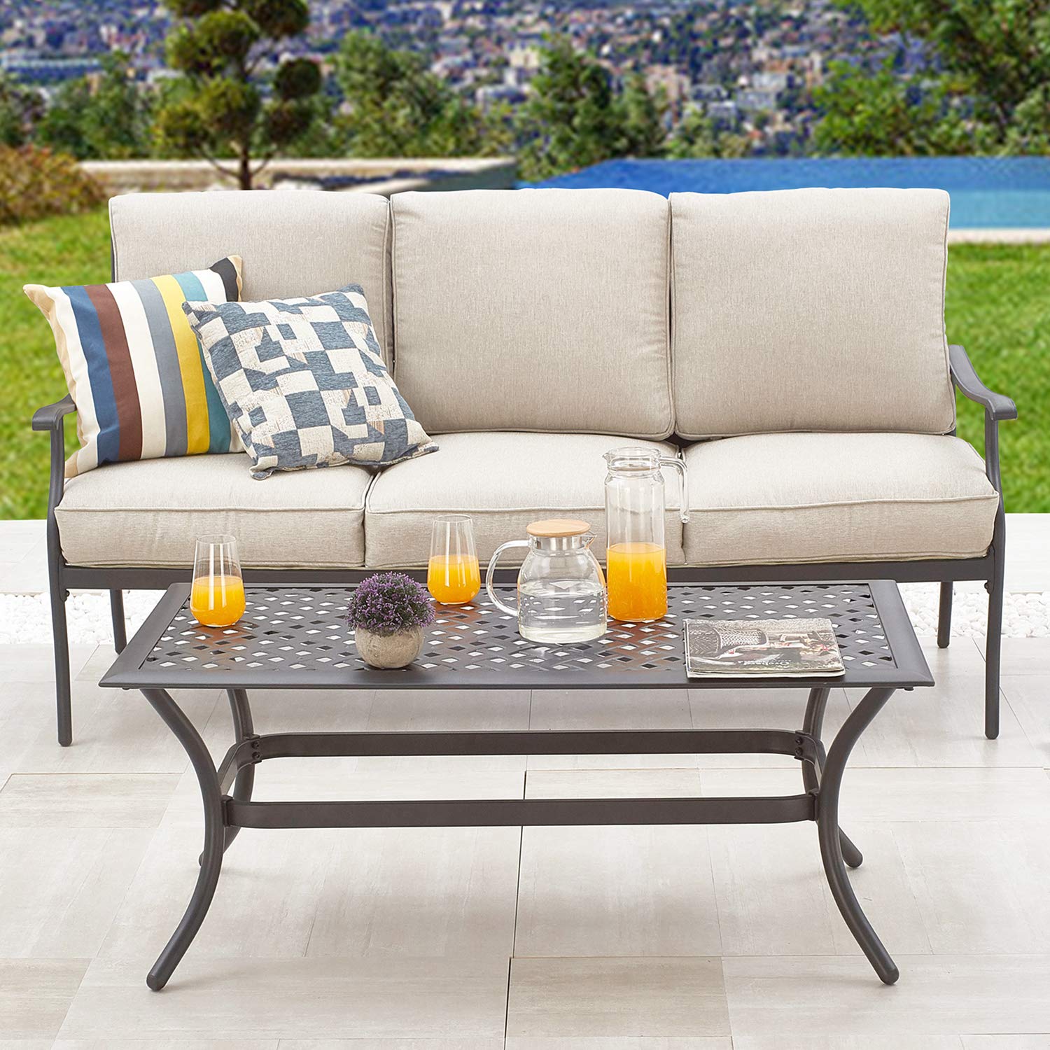 PatioFestival 6-Piece Outdoor Conversation Set with Cushions & All-Weather Galvanized Steel Frame - Beige Patio Furniture for Garden, Backyard, Poolside Relaxation