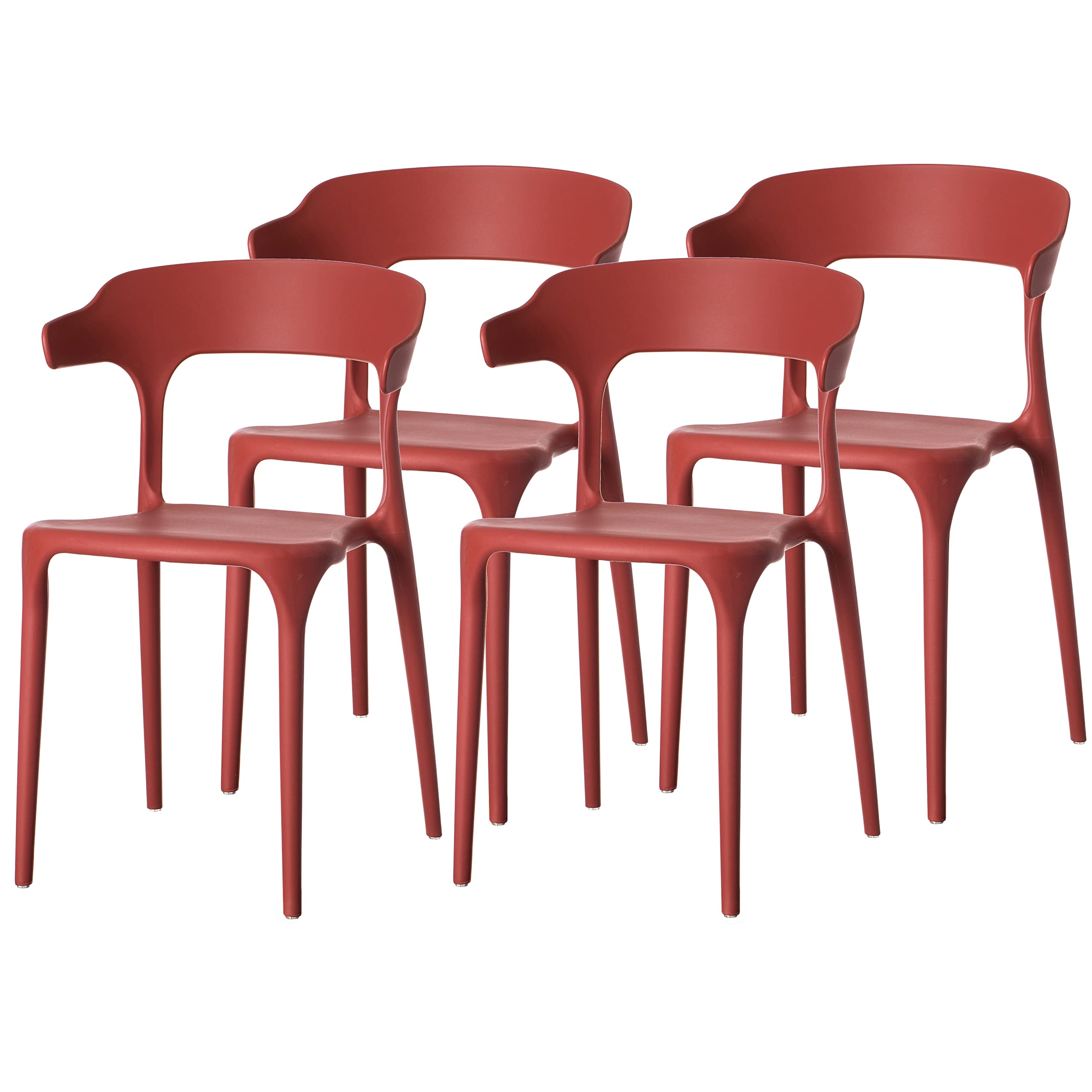 Fabulaxe 4-Piece Red Plastic Outdoor Dining Chairs Set - Modern U-Shaped Back Design for Patio, Garden, Poolside & Backyard Relaxation