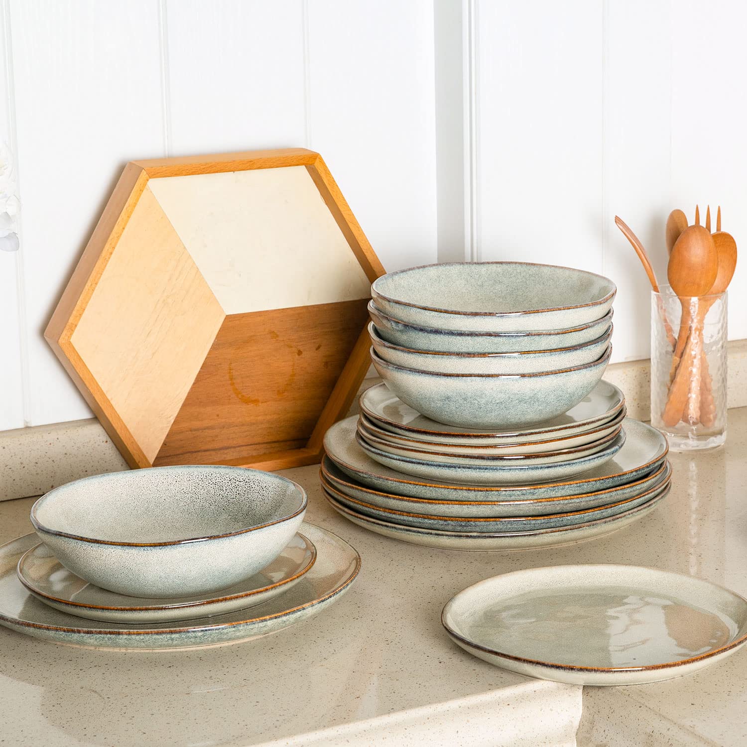 AmorArc Ceramic Dinnerware Set for 6 - 18-Piece Handmade Reactive Glaze Plates & Bowls | Chip & Crack Resistant, Dishwasher & Microwave Safe | Perfect for Family Dinners, Entertaining & Daily Use