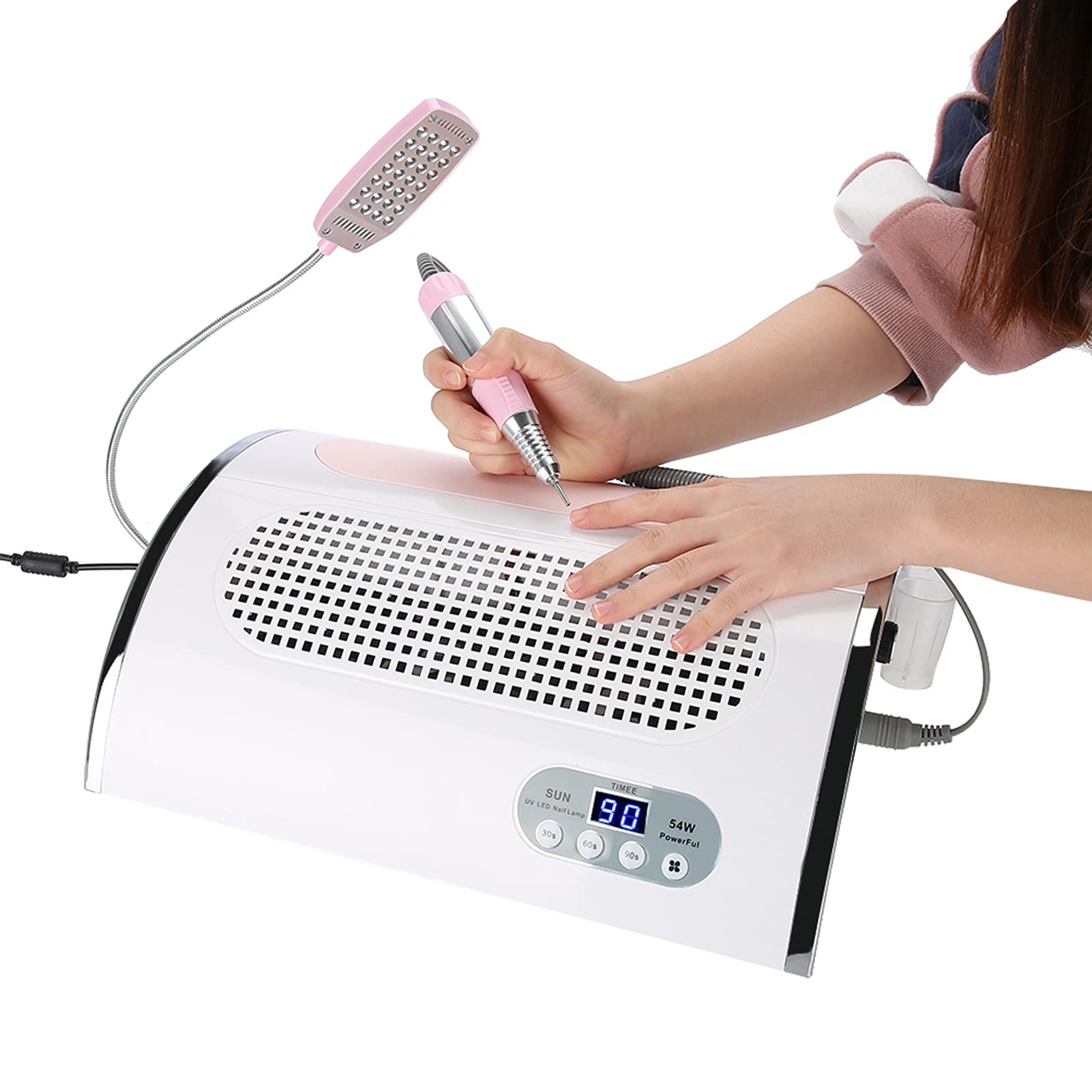 Professional 54W Electric Nail Drill Machine with LED Light & Vacuum - 3-in-1 Manicure Kit with Dust Extractor & Cooling Fans for Home & Salon Nail Care