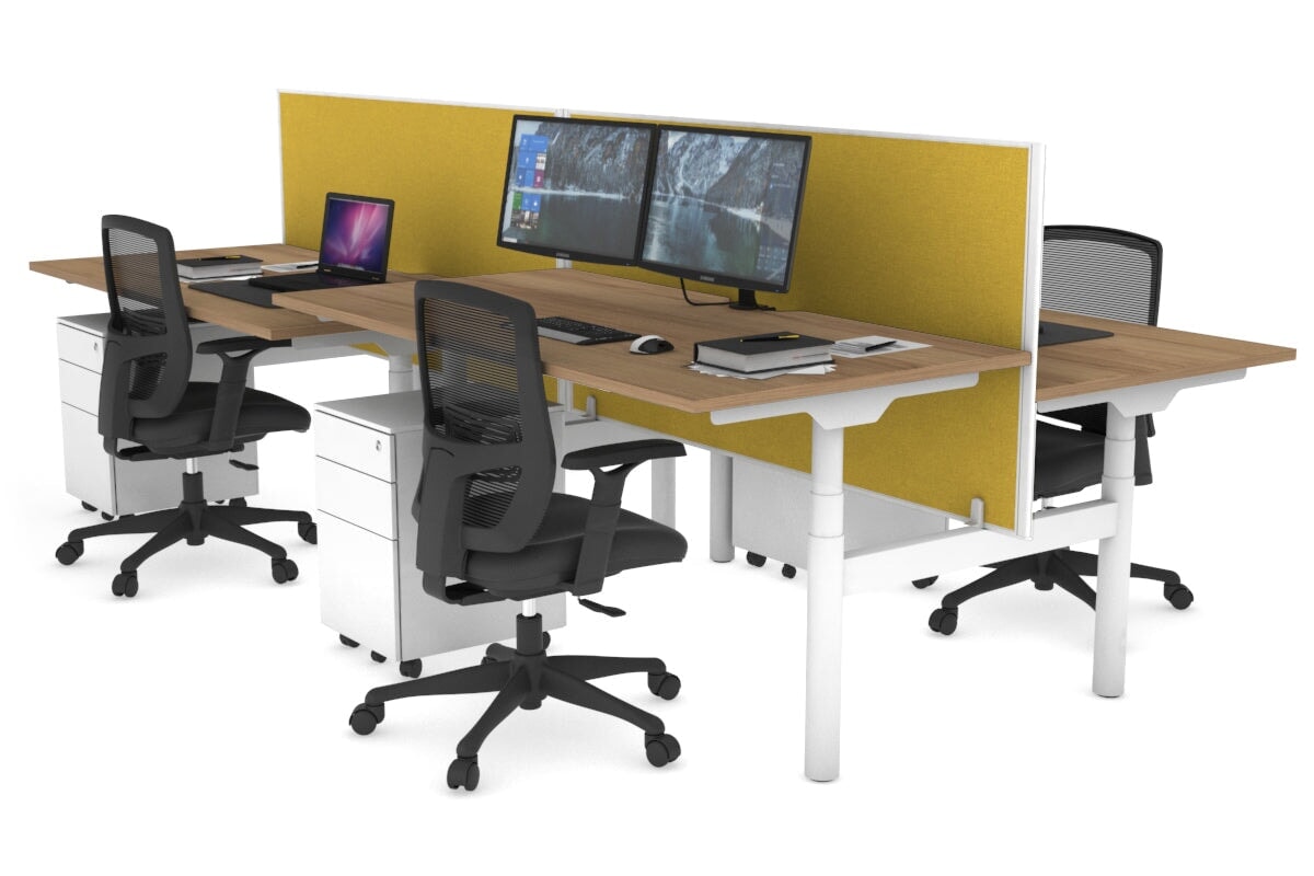 Flexi Premium Height Adjustable 4-Person H Bench Workstation - White Frame [1400L x 800W with Cable Management] - Ideal for Office, Coworking Spaces & Home Offices