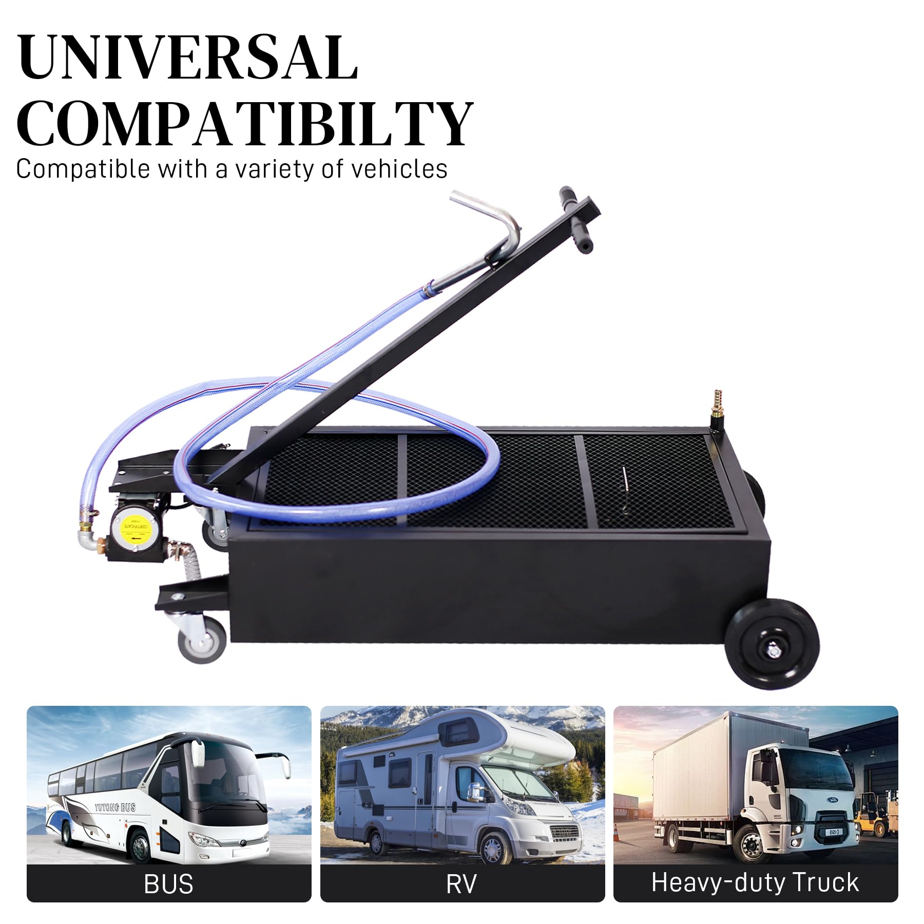 20 Gallon Oil Drain Pan with Electric Pump - Low Profile Oil Change Pan with T-Handle & J-Hook for Easy Draining - Heavy Duty Black Oil Pan for Garage, Workshop & DIY Car Maintenance
