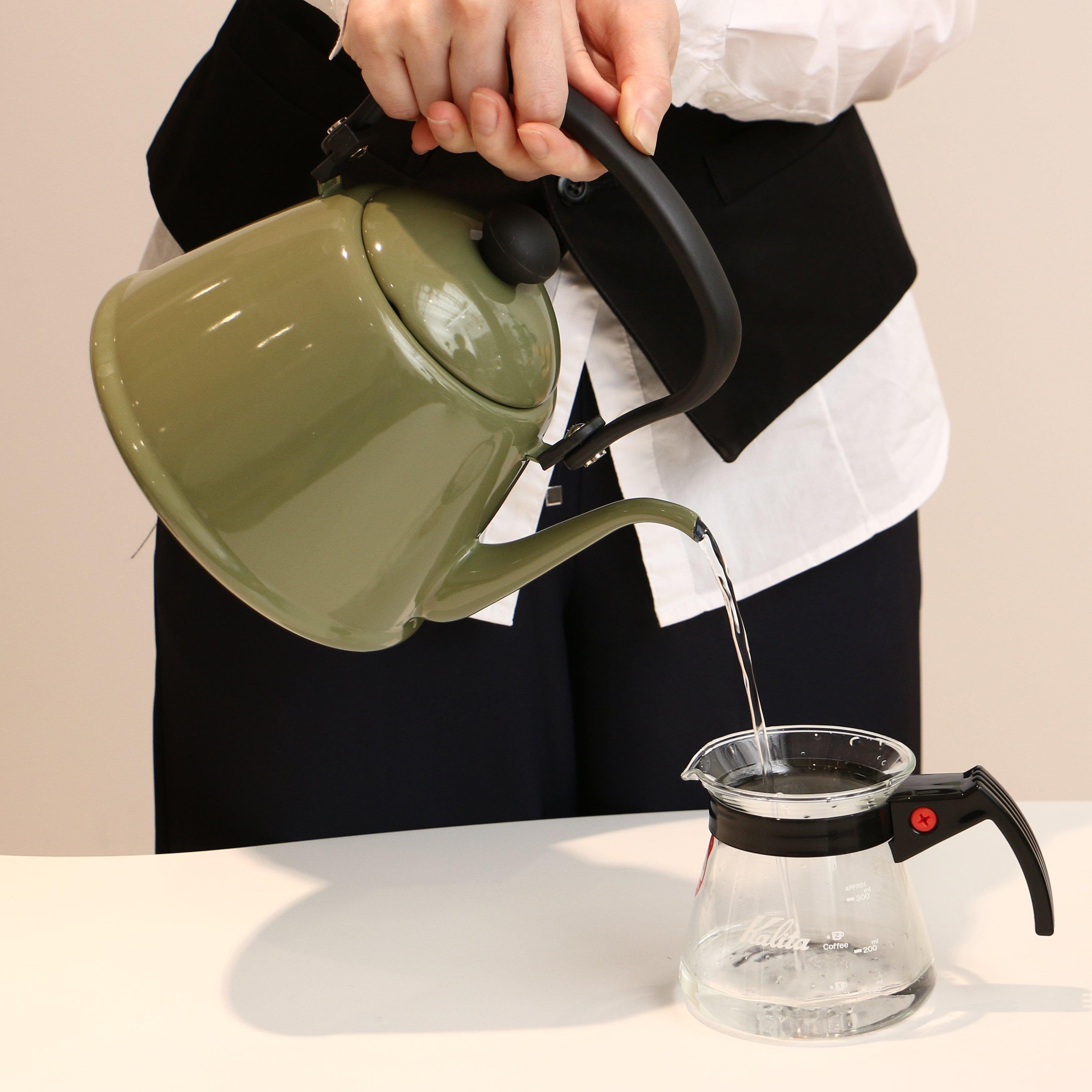 Premium Japanese Enamel Gooseneck Kettle - Noda Horo Drip Kettle II, Olive Green DK-200OL | Perfect for Pour Over Coffee, Tea Brewing & Home Barista Use