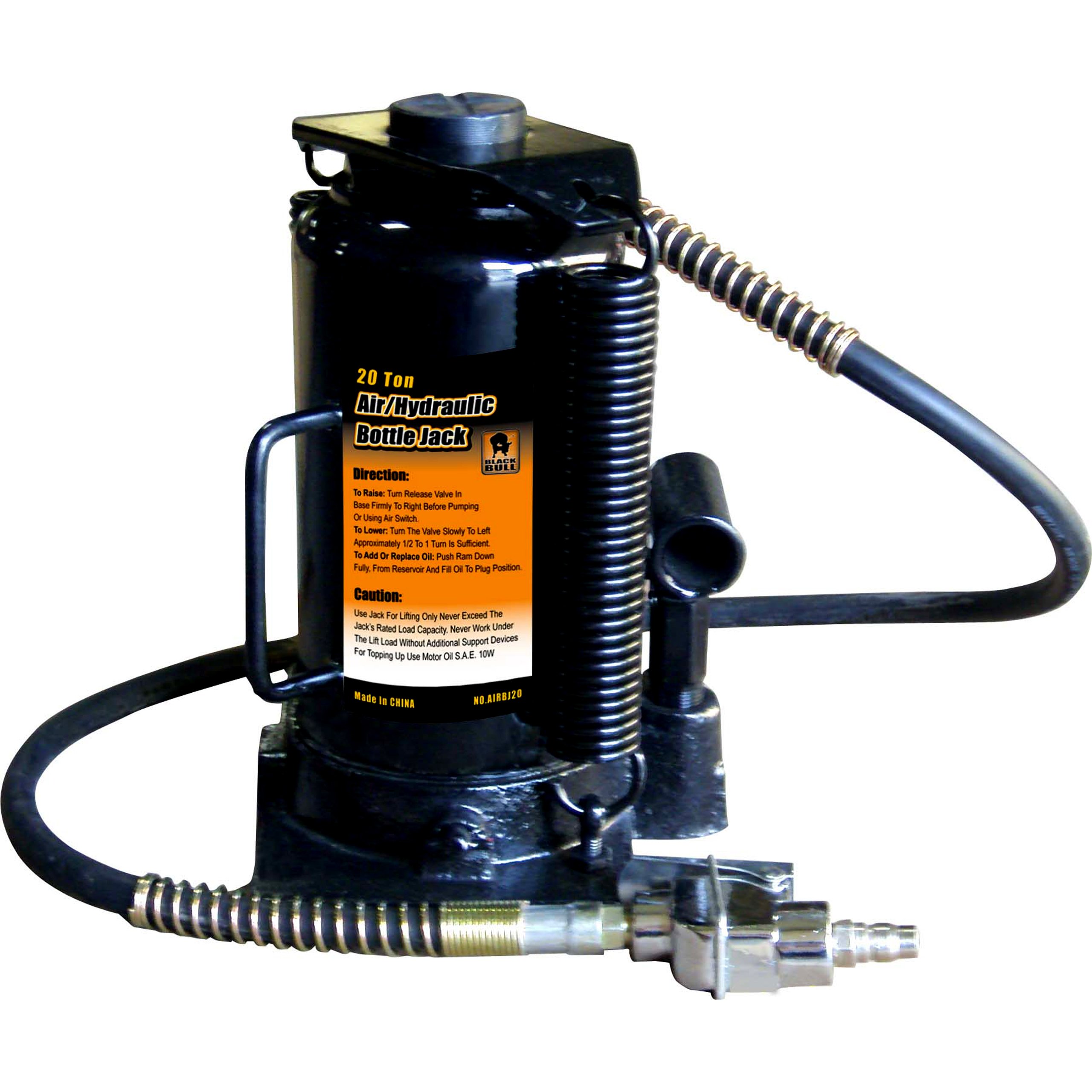 20 Ton Black Bull AIRBJ20 Manual Air/Hydraulic Bottle Jack - Heavy Duty Lifting for Trucks, SUVs, and Construction Equipment