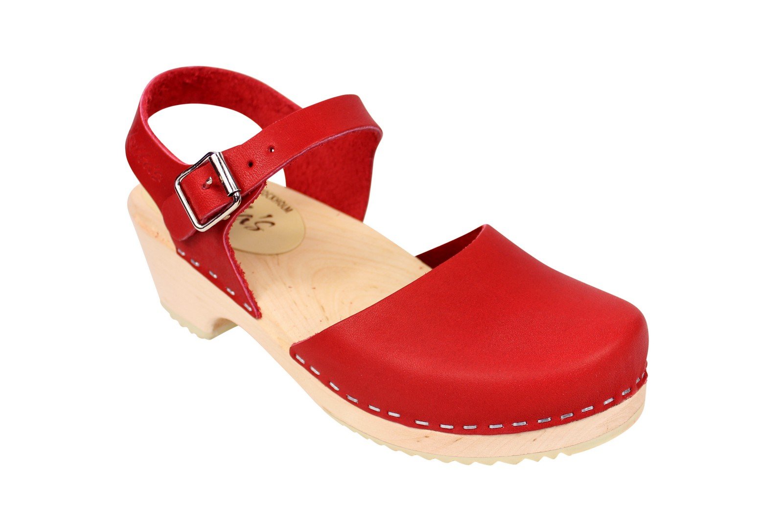 Lotta From Stockholm Low Wood Clogs for Women - Comfortable Red Wooden Shoes for Casual Wear, Garden, and Summer Outfits