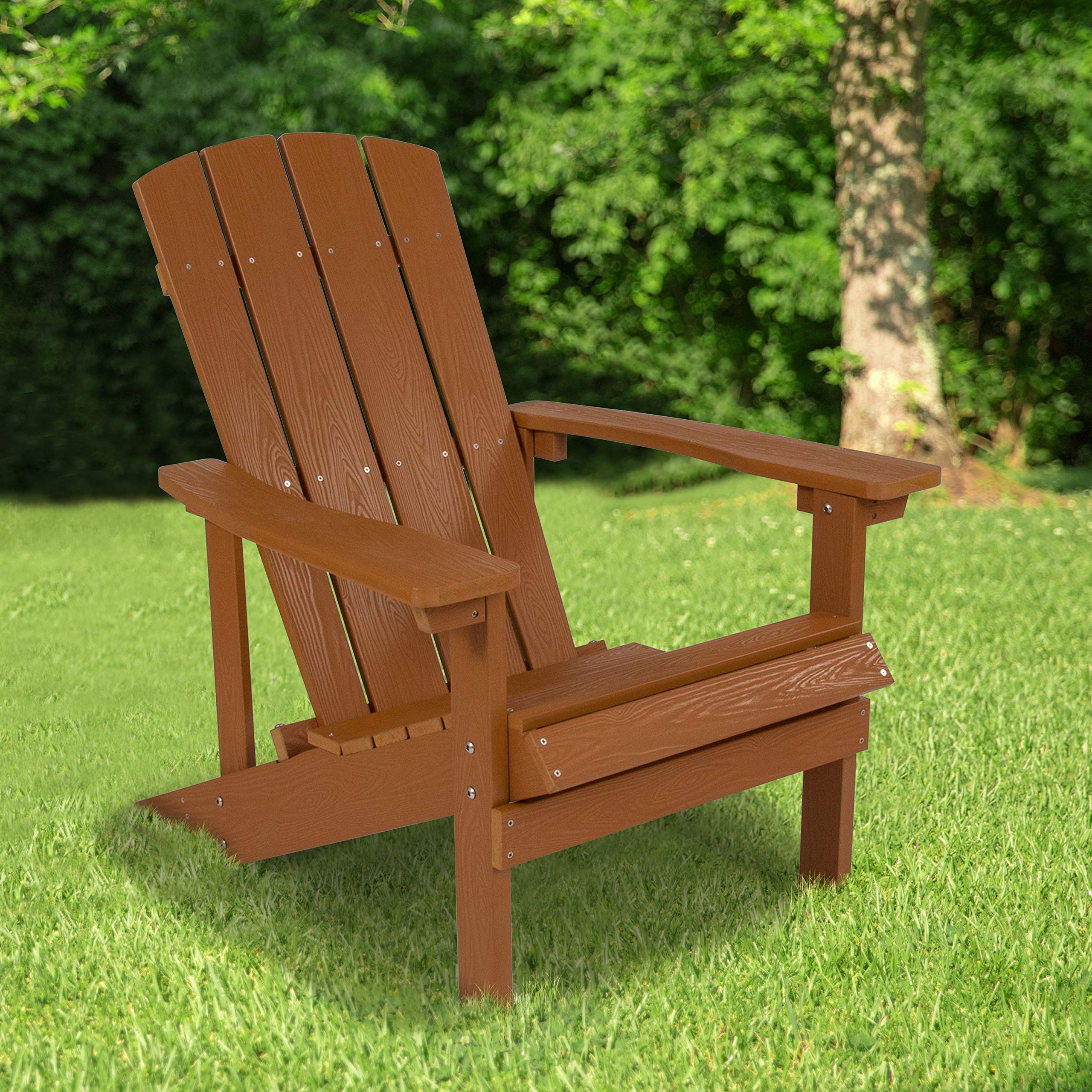 Premium Teak & Poly Resin All-Weather Adirondack Chair - Outdoor Patio, Garden & Poolside Relaxation - Durable & Comfortable Furniture for Backyard, Deck & Beach