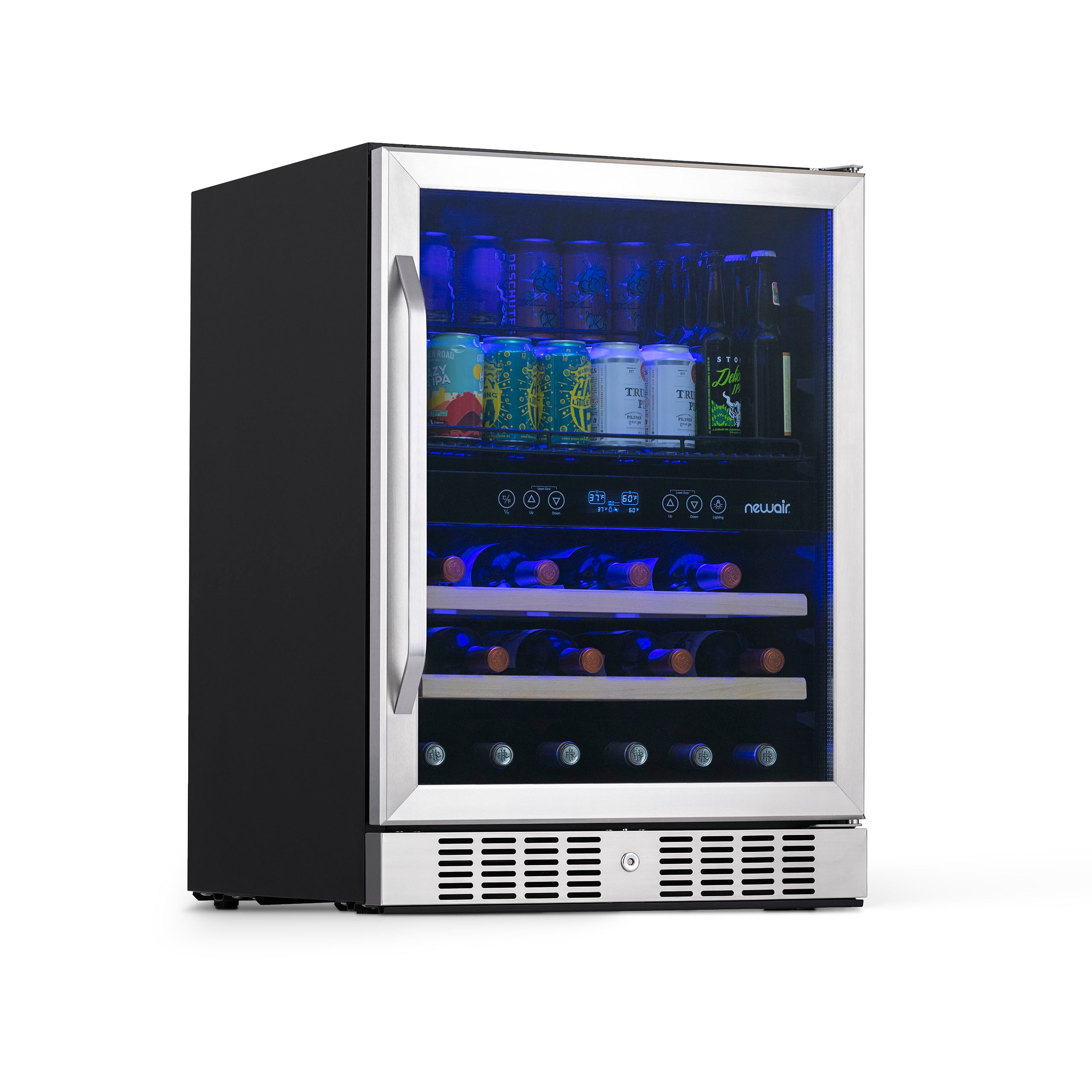 Newair® 70 Can 20 Bottle Dual Zone Beverage Refrigerator - Built-in Wine Cooler & Beer Fridge for Home Bar, Kitchen, or Office Use