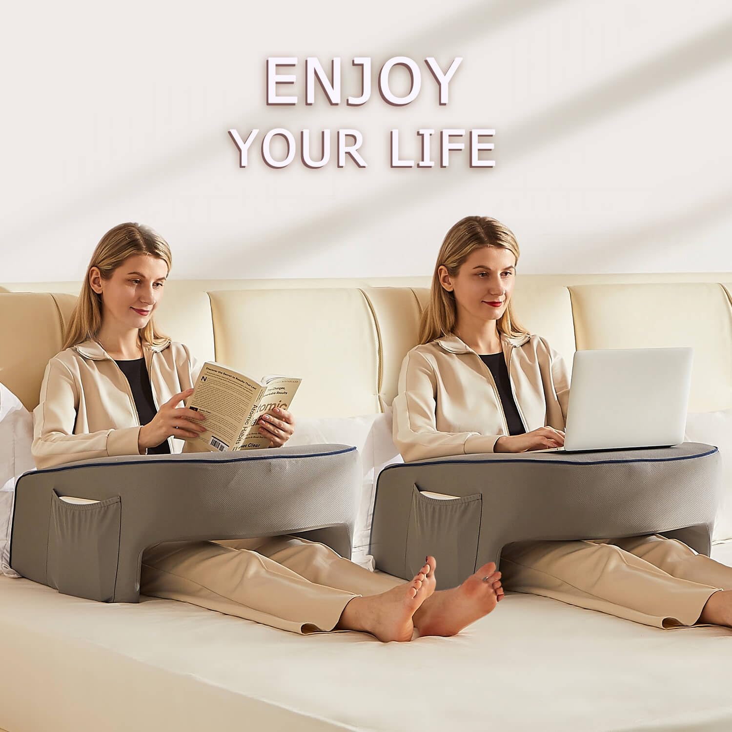 Ergonomic Lap Desk & Reading Pillow - Portable Laptop Cushion for Bed, Couch & Floor Use - Comfortable Arm Support Pillow for Adults - Perfect for Reading, Gaming & Working (Gray)