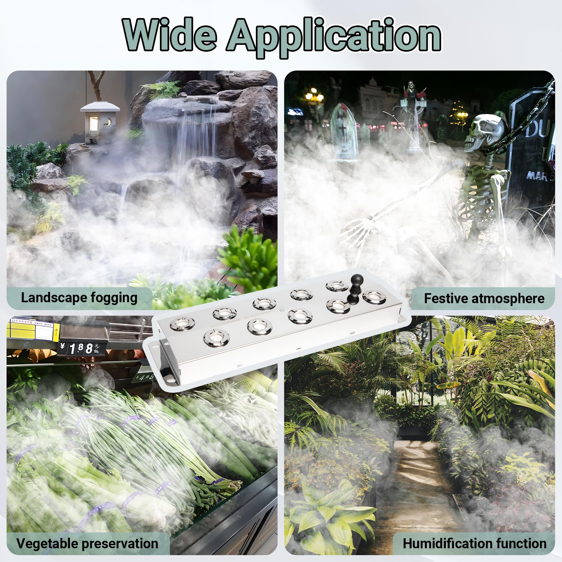 10-Head Ultrasonic Fogger with Float - 7000ml/H High Output Mist Maker, 350W Waterproof Power Supply - Ideal for Ponds, Greenhouses, Rock Gardens & Halloween Decorations (Creates Mystical Atmosphere for Parties & Events)