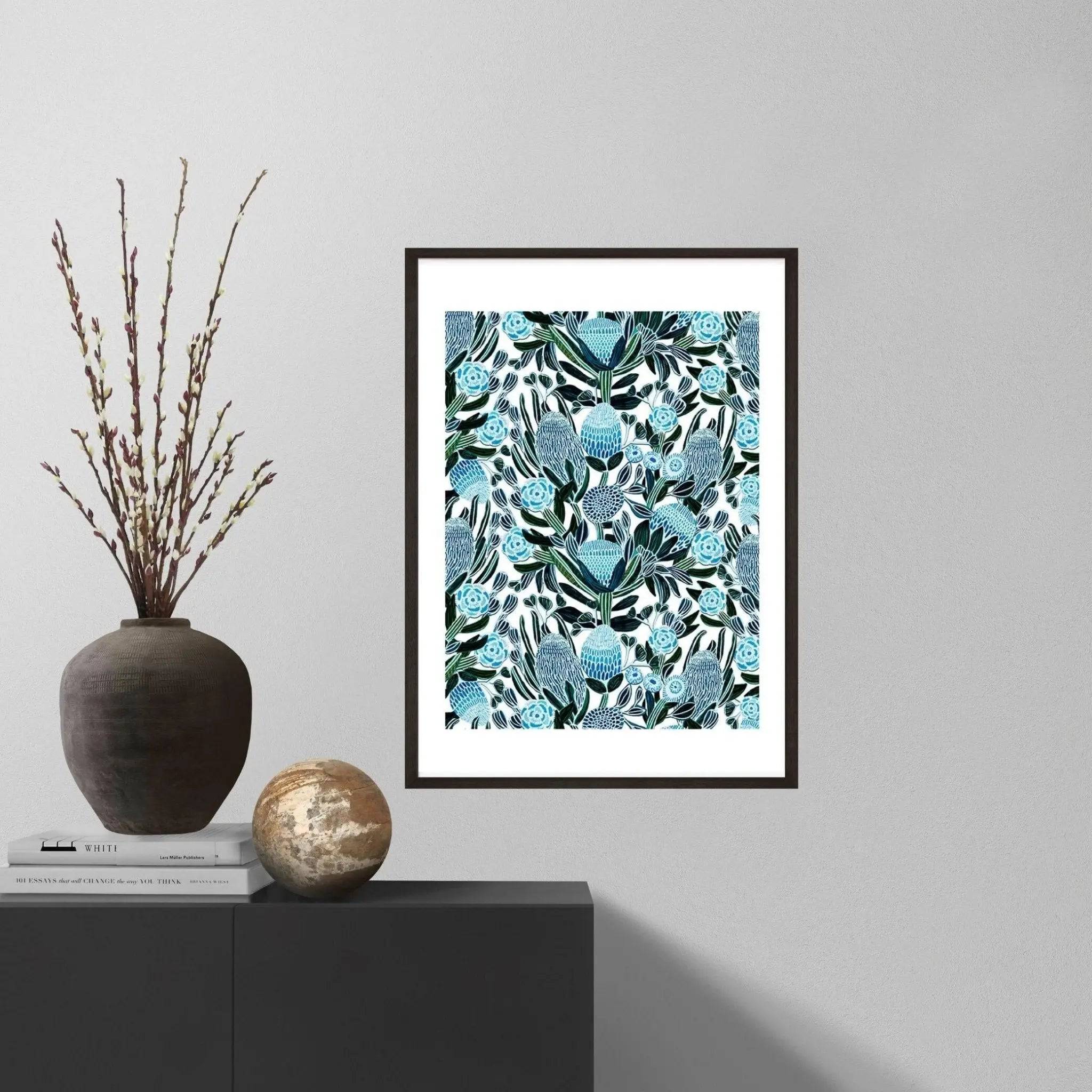 Blue Banksia Botanical Wall Art Print - Australian Floral Decor for Living Room, Bedroom & Office - Perfect for Home & Office Decor