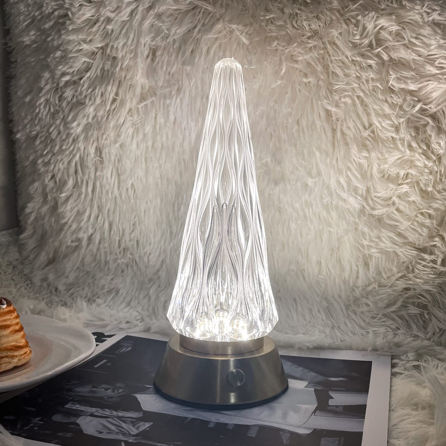 Rechargeable Cordless Crystal Lamp - Touch Control 3-Color Changing Dimmable Night Light, Tree-Shaped LED Table Lamp for Bedroom, Living Room, Christmas Decor | Perfect Gift for Home, Office & Holiday Decorations