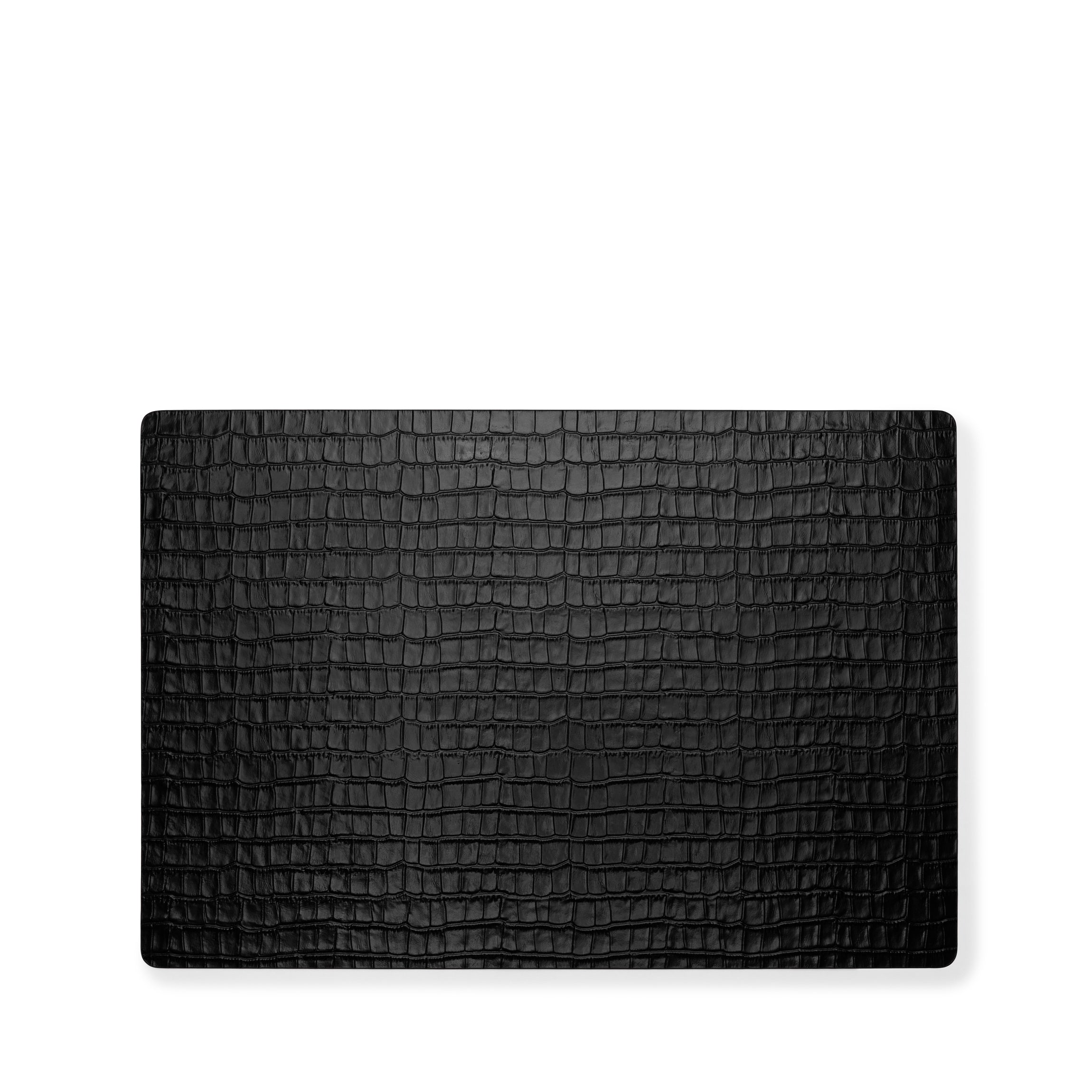 Premium Modern Rectangle Placemats Set of 2 - Elegant Black Crocodile Embossed Design - Waterproof & Heat Resistant for Dining Table, Kitchen, and Party Decor