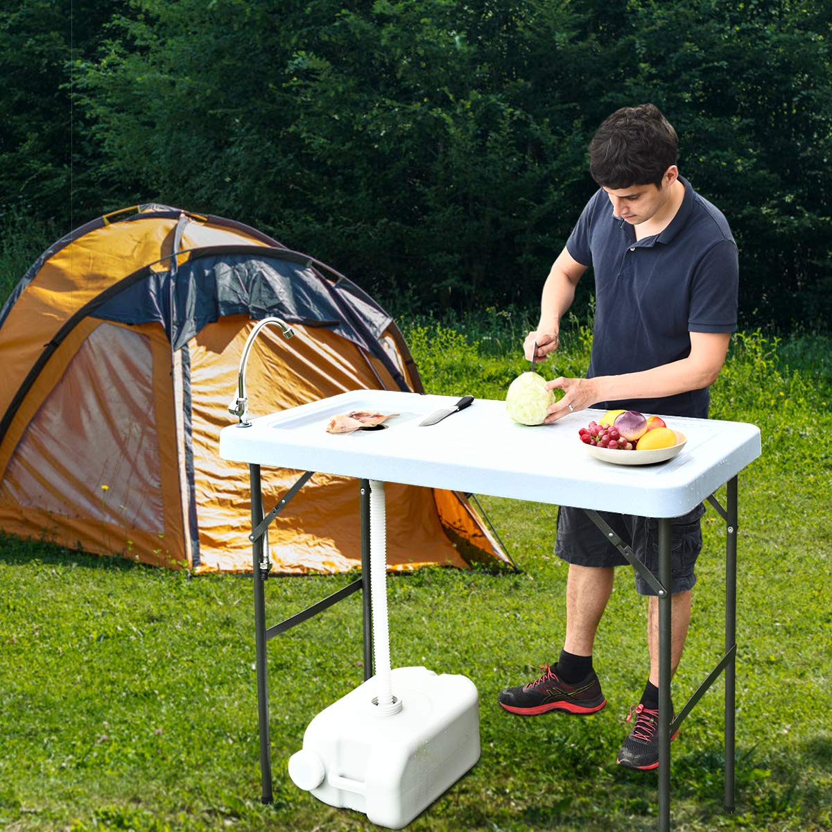Portable Folding Fish Cleaning Table with Sink & Faucet - Outdoor Camping Cutting Station for Garden, Picnic, RV & Boat | Perfect for Anglers, Campers & Outdoor Enthusiasts