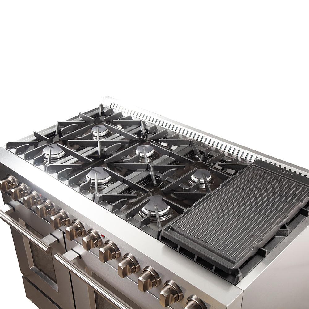 Forno Galiano Professional 48-Inch 6.58 cu. ft. Dual Fuel Range - Stainless Steel Gas Stove & Electric Oven (Model FFSGS6156 48) | Perfect for Home Chefs & Commercial Kitchens