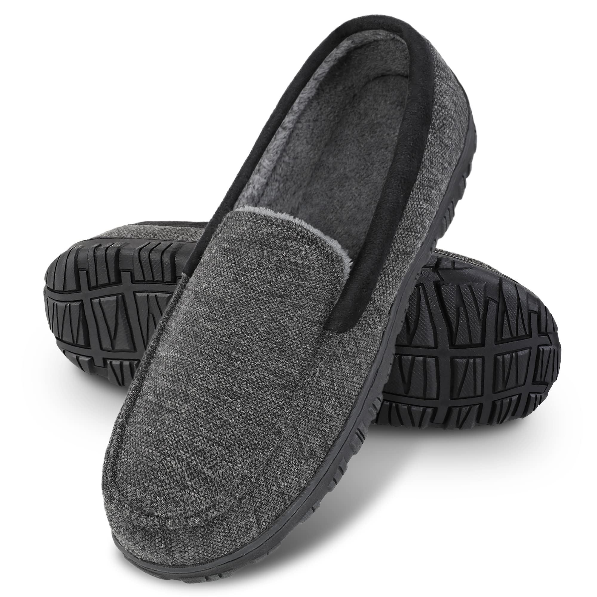 Bigwow Men's Memory Foam Moccasin Slippers - Fleece-Lined Comfort House Shoes for Indoor & Outdoor Use - Non-Slip Slip-On Design for Relaxing at Home, Lounging or Quick Errands