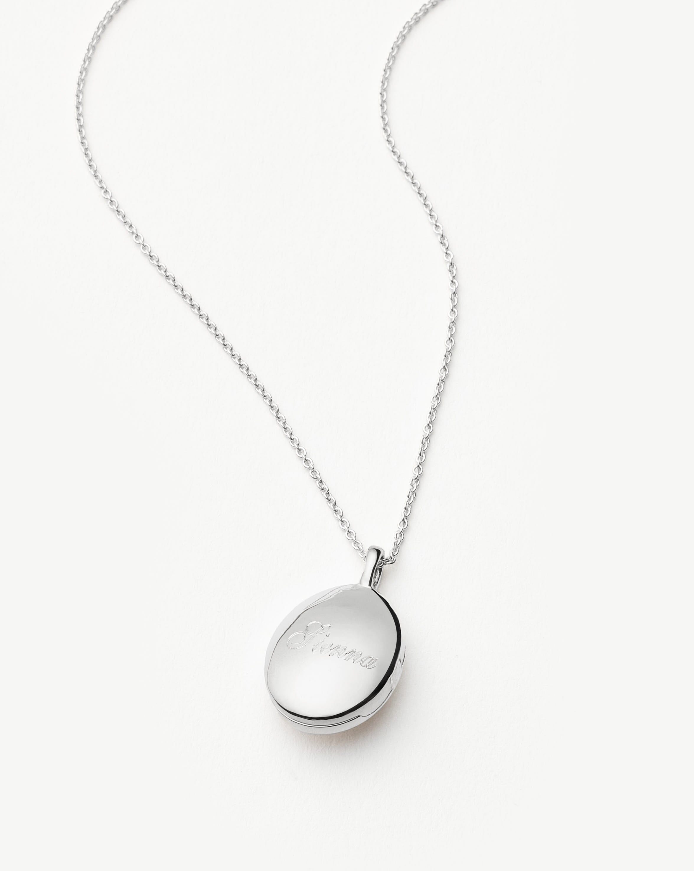 Personalized Engravable Oval Ridge Locket Pendant Necklace - Sterling Silver with Rainbow Moonstone | Gift for Mom, Wife, Anniversary, Valentine's Day | Keepsake Jewelry for Photos & Memories