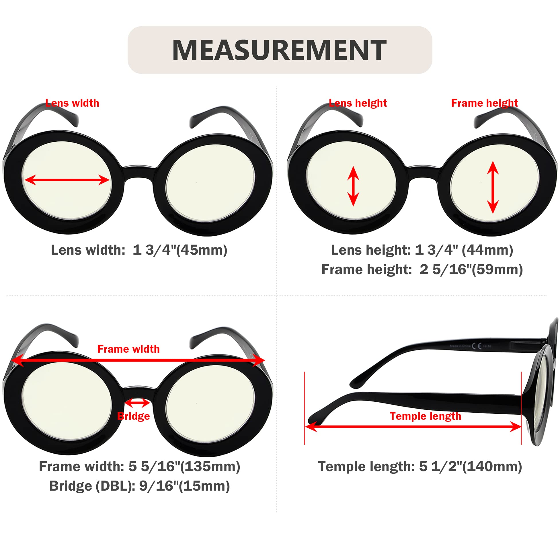 Eyekepper 4-Pack Blue Light Blocking Reading Glasses for Women, Oversized Round Computer Readers +1.00 Strength - Perfect for Office Work, Screen Time & Digital Eye Strain Relief