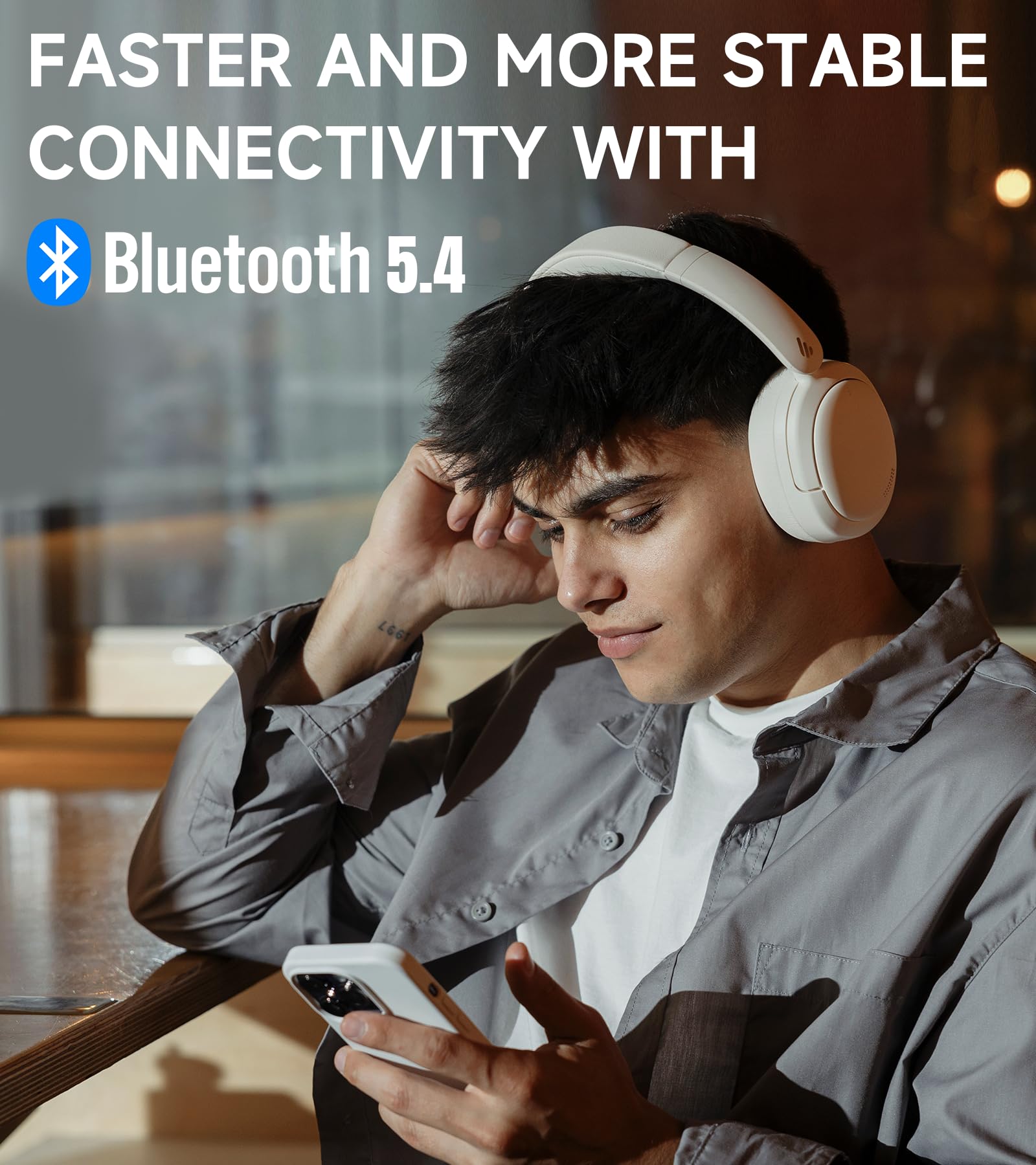 Edifier W800BT Pro Hybrid Active Noise Cancelling Wireless Headphones - Hi-Res Audio, AI Call Noise Reduction, 45H Battery Life, Fast Charging, Foldable Design, Bluetooth 5.4 Over-Ear Headset (Ivory) - Perfect for Travel, Work, and Home Entertainment