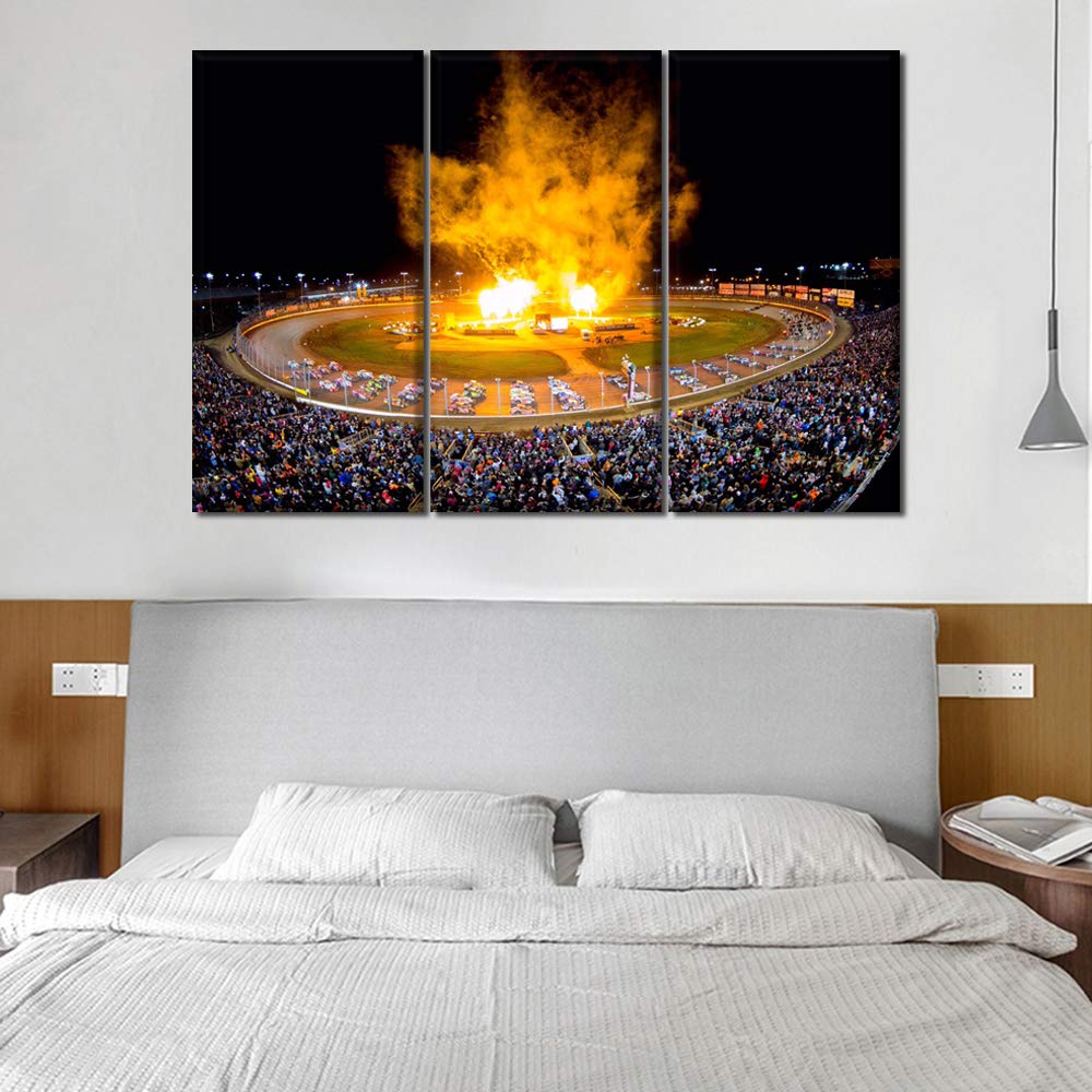 TUMOVO Super Dirtcar Series Racing Canvas Wall Art - 3 Panel Framed Stadium Night Landscape Painting (60