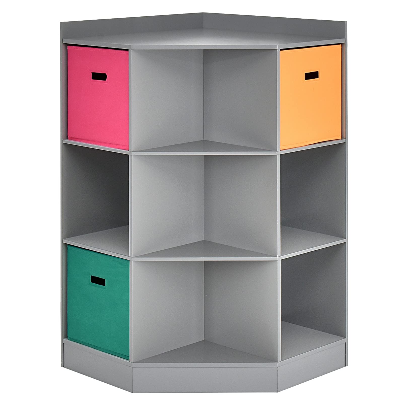 HONEY JOY 9-Cubby Wooden Toy Storage Organizer with Display Shelf & 3 Removable Baskets - Kids Playroom, Bedroom & Nursery Daycare Corner Cabinet (Gray) - Perfect for Organizing Toys, Books & Learning Supplies in Small Spaces