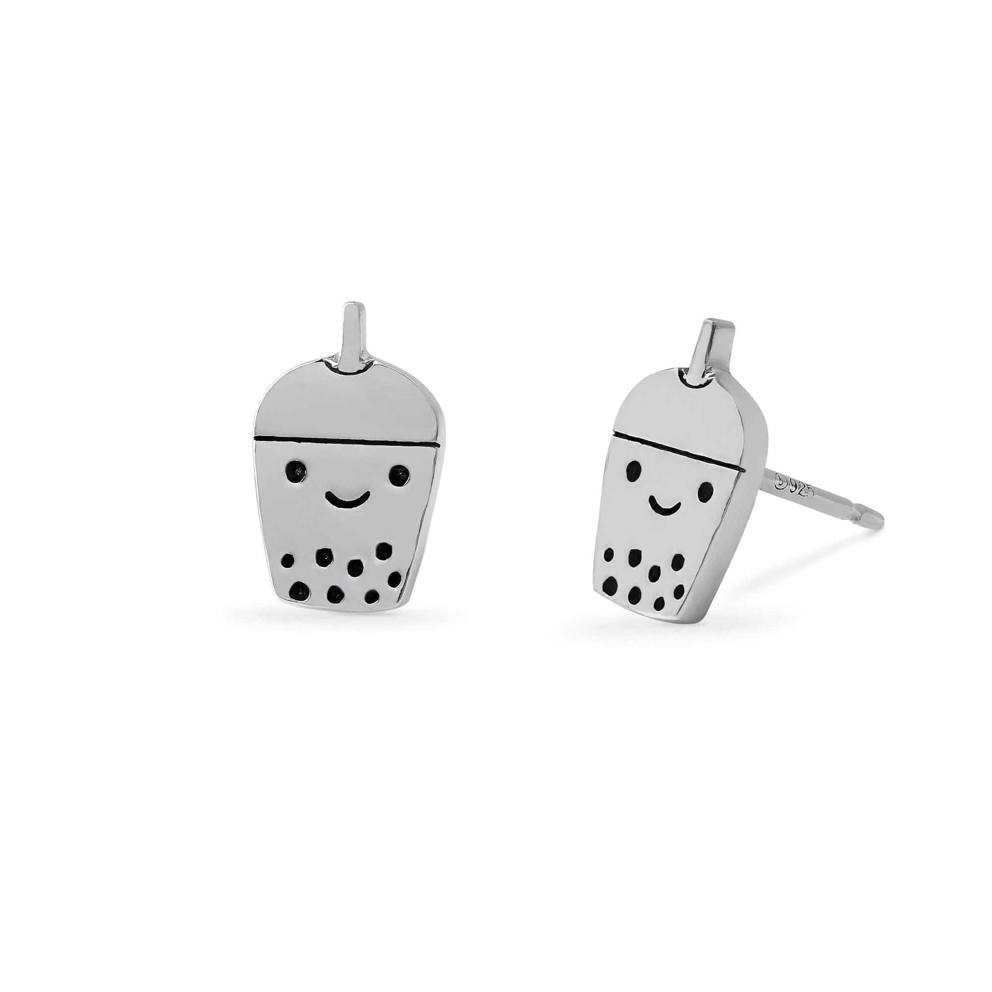 Sterling Silver Boba Tea Stud Earrings for Women - Casual & Party Wear
