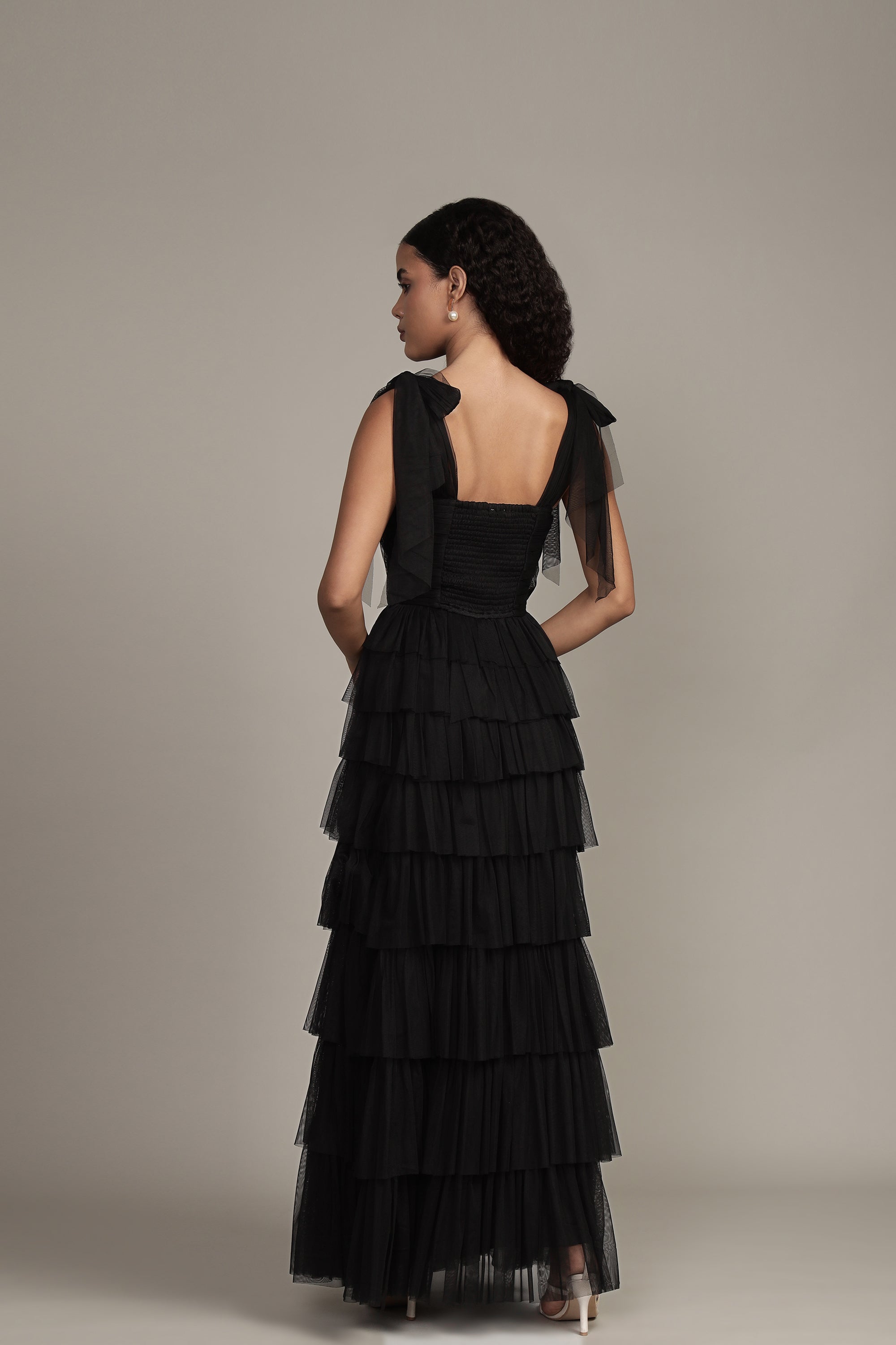 Elegant Ophelia Black Maxi Dress with Adjustable Tie Detail - Perfect for Weddings, Parties & Evening Events
