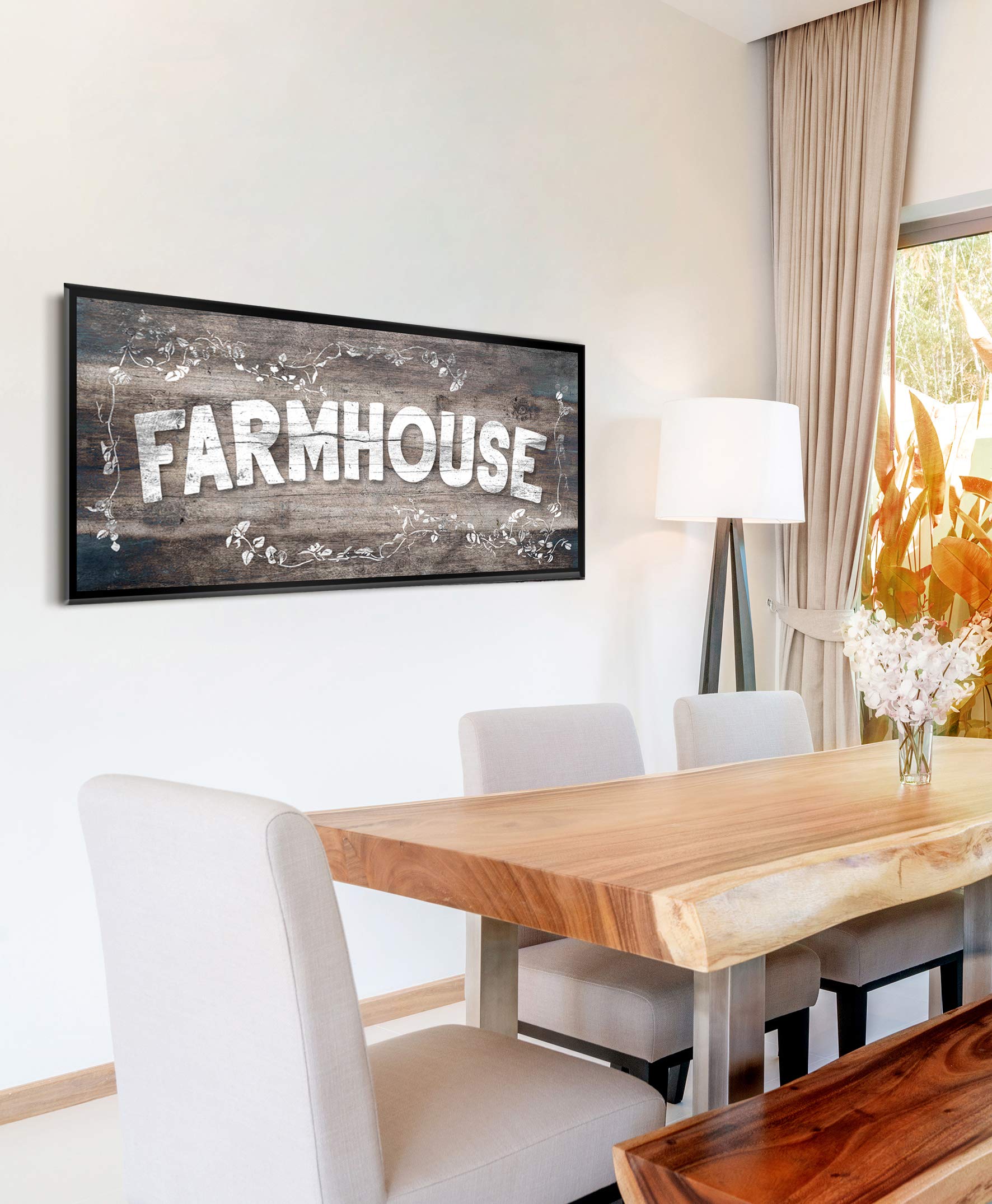 Farmhouse Wall Art Sign - Large Canvas Wall Decor for Living Room, Entryway, Front Door - Housewarming Gift with Floating Frame (60x27, Brown/Black) - Perfect for Rustic Home Decor & Warm Welcome Signs