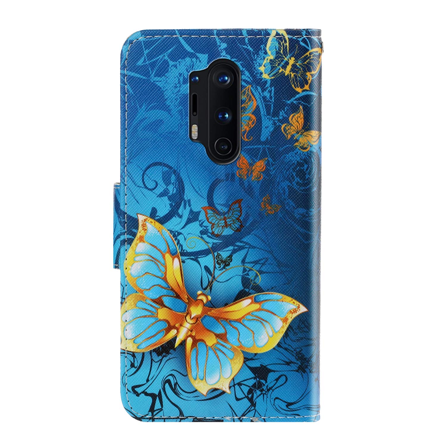 OnePlus 8 Pro Case - Premium Magnetic Leather Wallet Cover with Credit Card Holder | Stylish & Protective Shell | Anti-Scratch Design | Golden Butterfly Pattern | Perfect for Business, Travel & Daily Use