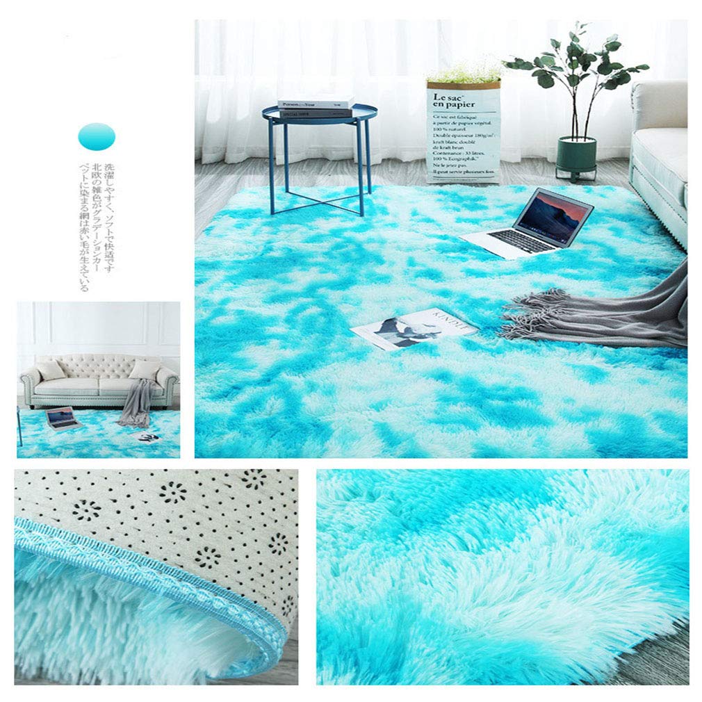 Soft Fluffy Shaggy Round Area Rug - Non-Slip Modern Carpet for Living Room, Bedroom & Nursery - Sky Blue 200x200cm - Cozy Home Decor for Family Rooms, Kids Play Areas & Dorm Spaces