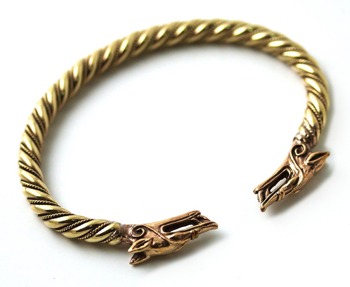 Viking Mjolnir Wolf Head Twisted Cable Bangle Cuff Bracelet - Norse Pagan Jewelry for Men & Women - Perfect for LARP, Cosplay, and Viking Theme Events