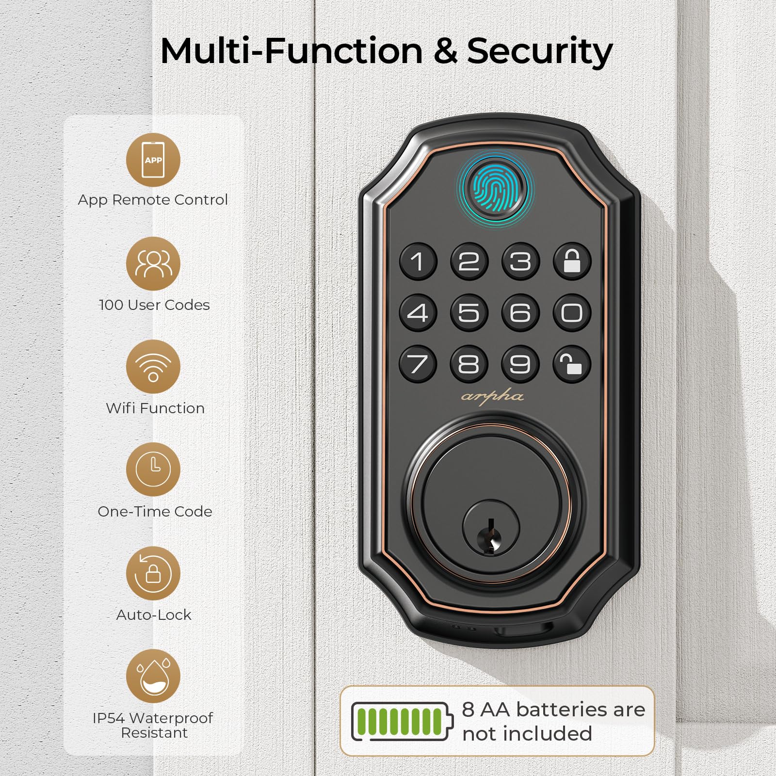 Smart WiFi Door Lock D280W - Keyless Entry Fingerprint Deadbolt with Built-in WiFi, App Remote Control & Electronic Keypad | Alexa Compatible Auto-Locking Front Door Security System for Home & Office | Easy DIY Installation