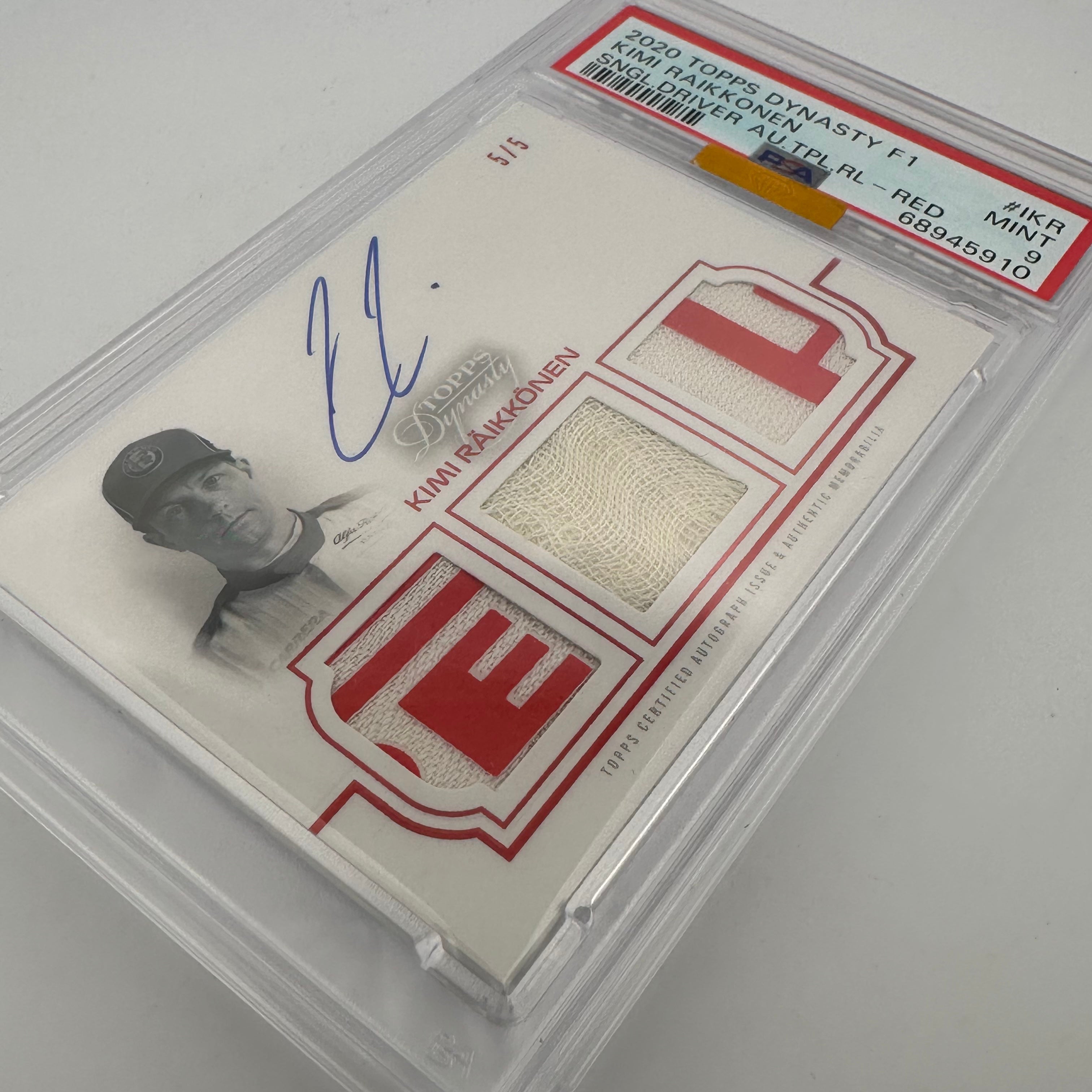 PSA 9 Graded 5/5 Kimi Raikkonen #TRA IKR Red 2020 Dynasty Triple Relic Autograph Racing Card - Perfect for F1 Collectors, Sports Memorabilia Displays & Investment Collections