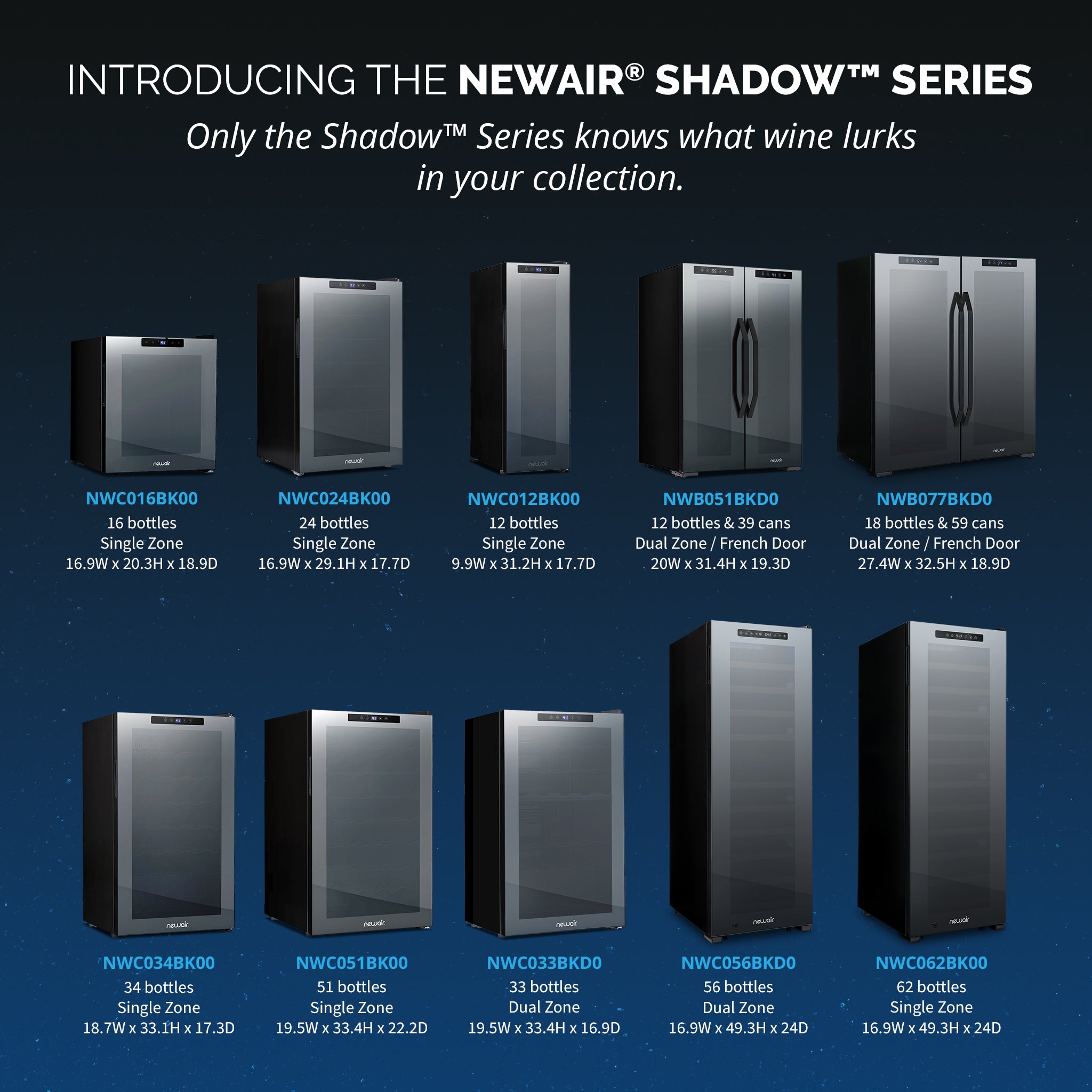 Newair® 56 Bottle 16.9 Black Freestanding Dual Zone Wine Cooler Refrigerator - Perfect for Home Bars, Restaurants, and Wine Cellars