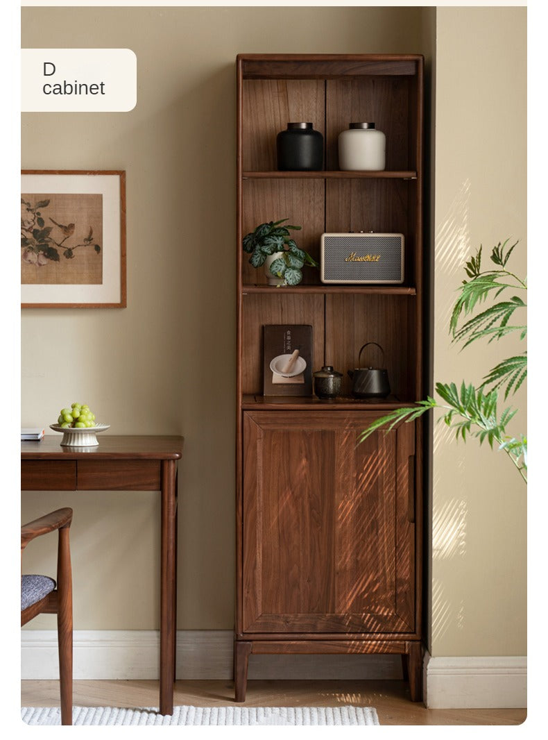 Premium Black Walnut & Ash Solid Wood Bookcase with Dust-Proof Glass Doors - Stylish Home Office & Living Room Storage Solution