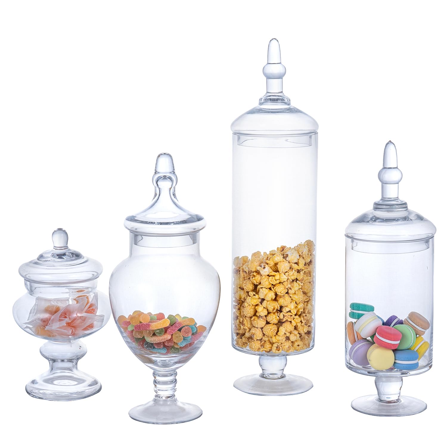 MyGift 4-Piece Clear Glass Apothecary Jar Set with Airtight Lids - Perfect for Bathroom Storage, Candy Buffet Display, Wedding Centerpiece Decor & Kitchen Pantry Organization