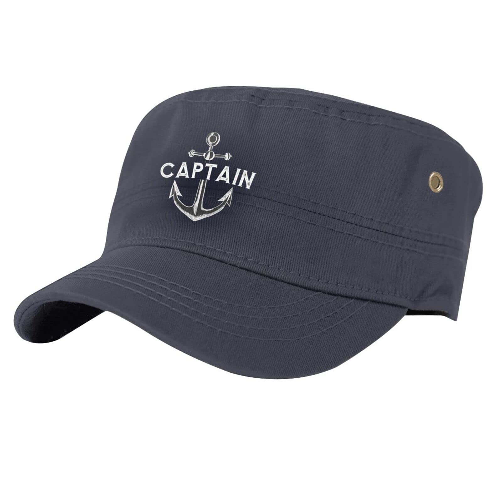 Washed Cotton Military Captain Hat with Boat Anchor Design - Vintage Army Cadet Cap for Outdoor Adventures, Boating, and Casual Wear