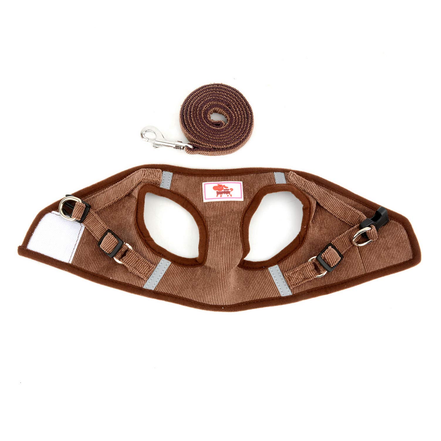 Escape-Proof Reflective Corduroy Cat Harness with Leash - Soft Mesh Padded, Adjustable No-Pull Design for Safe Walking - Step-in Dog Vest for Puppies & Kittens (Brown, Large) - Perfect for Night Walks, Outdoor Adventures & Pet Safety