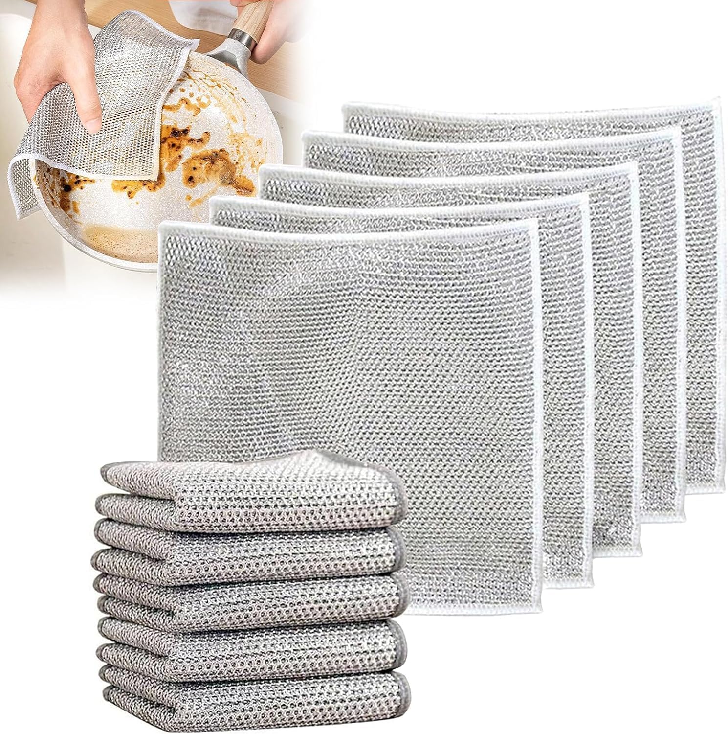 JAPP 5-Pack Non-Scratch Wire Dishcloths & Gap Cleaning Brushes - Reusable Multi-Purpose Scrub Pads for Wet/Dry Cleaning - Easy Rinse Kitchen Scouring Pads for Sinks, Pots, Pans & Stovetops - Perfect for Tough Grease, Stains and Hard-to-Reach Areas
