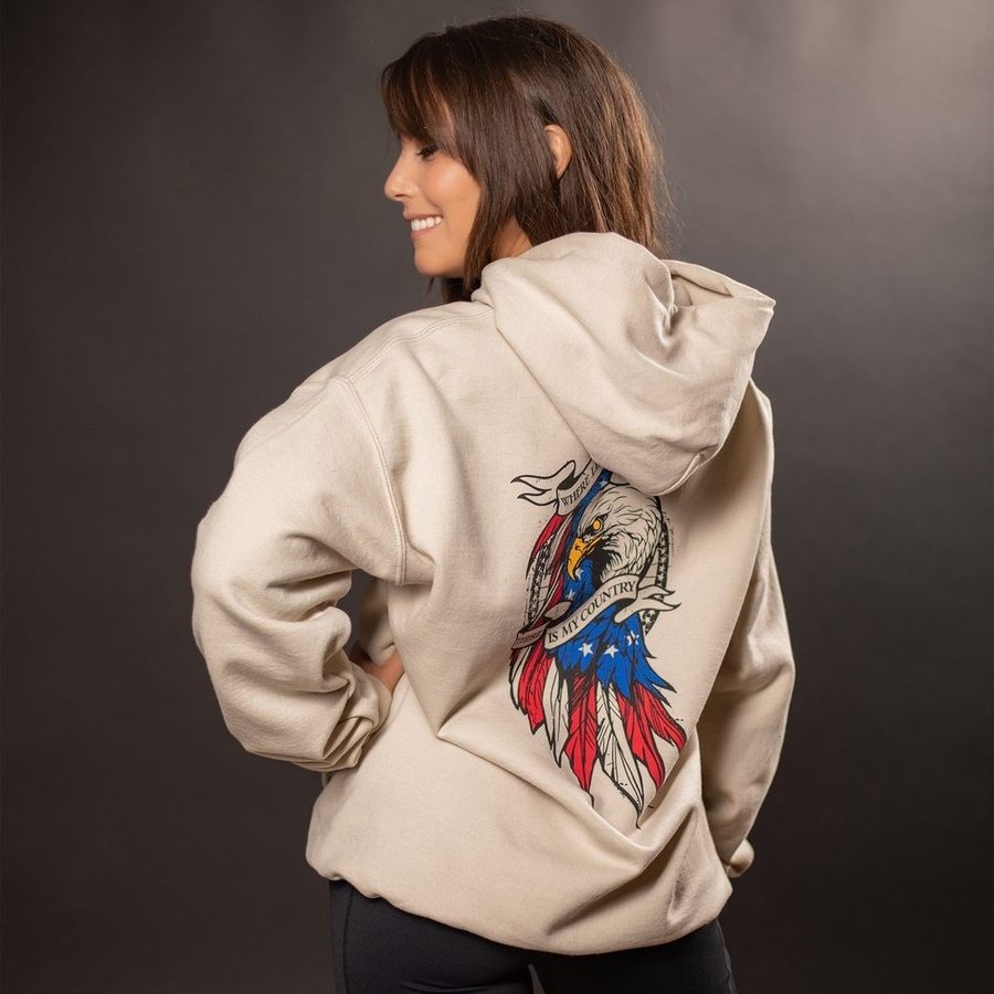 Liberty Dwells Hoodie - Cozy Fleece Pullover for Men & Women | Sand Color | Perfect for Casual Wear, Outdoor Activities & Street Fashion