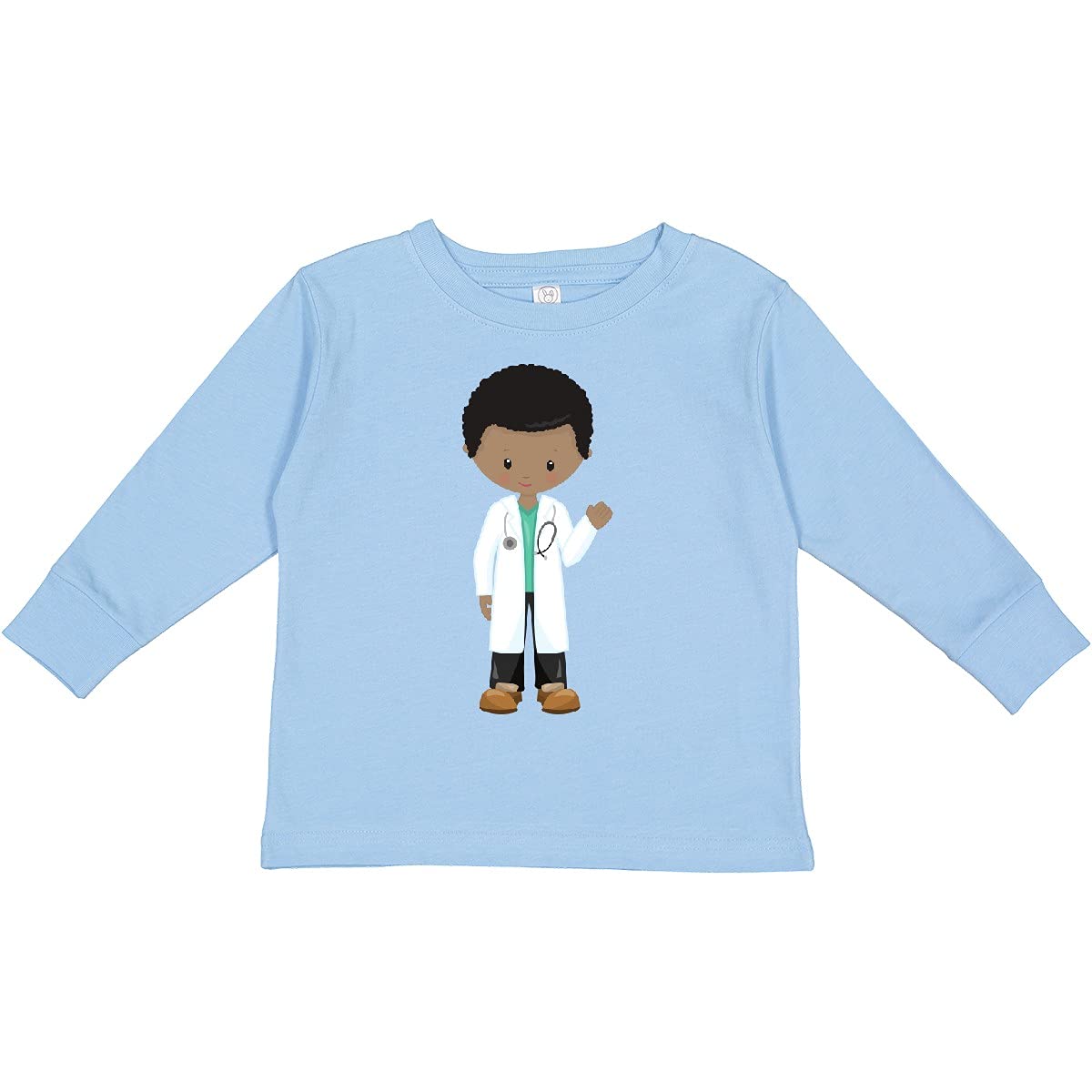 Inktastic African American Boy Doctor Costume - Toddler Long Sleeve T-Shirt with Lab Coat | Kids Role Play, Career Day & Halloween Dress Up