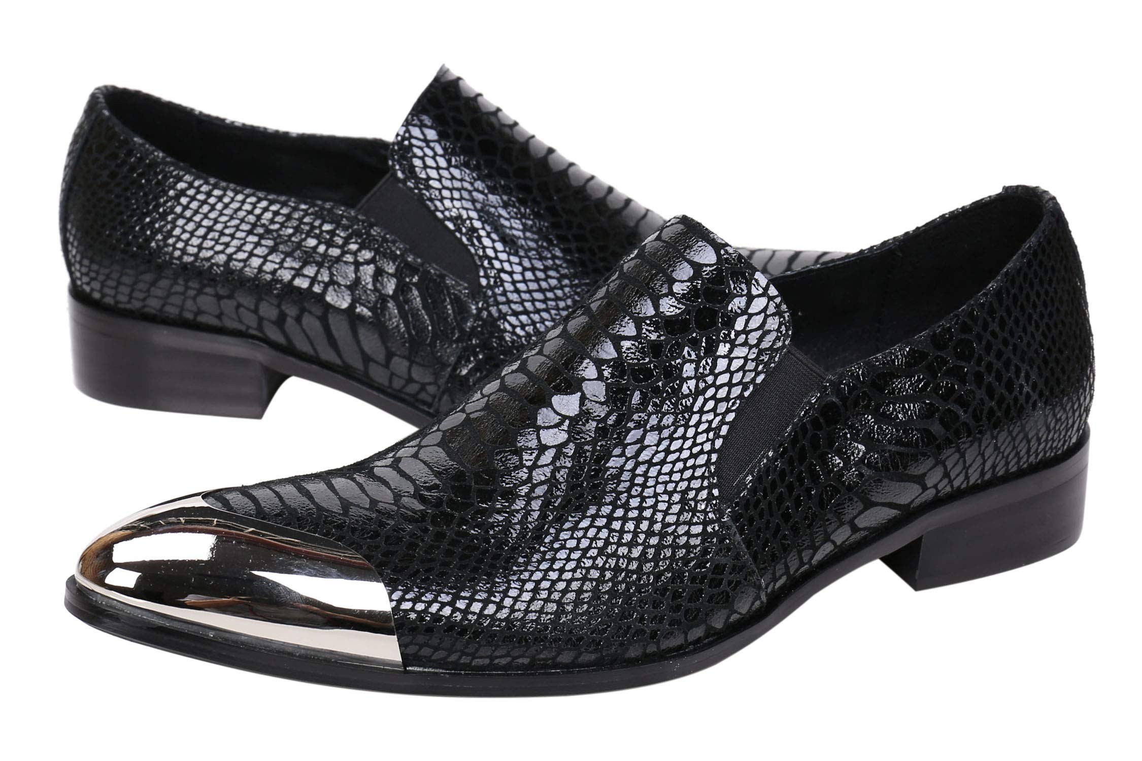 Santimon Men's Pointed Toe Leather Loafers - Western Style Dress Shoes with Fashion Print & Metal Tip for Casual Wear, Office & Special Occasions