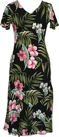 Hibiscus and Orchids Hawaiian Dress for Women - 100% Rayon Aloha Summer Dress in Black Size XL - Perfect for Beach Vacations, Luau Parties & Tropical Getaways