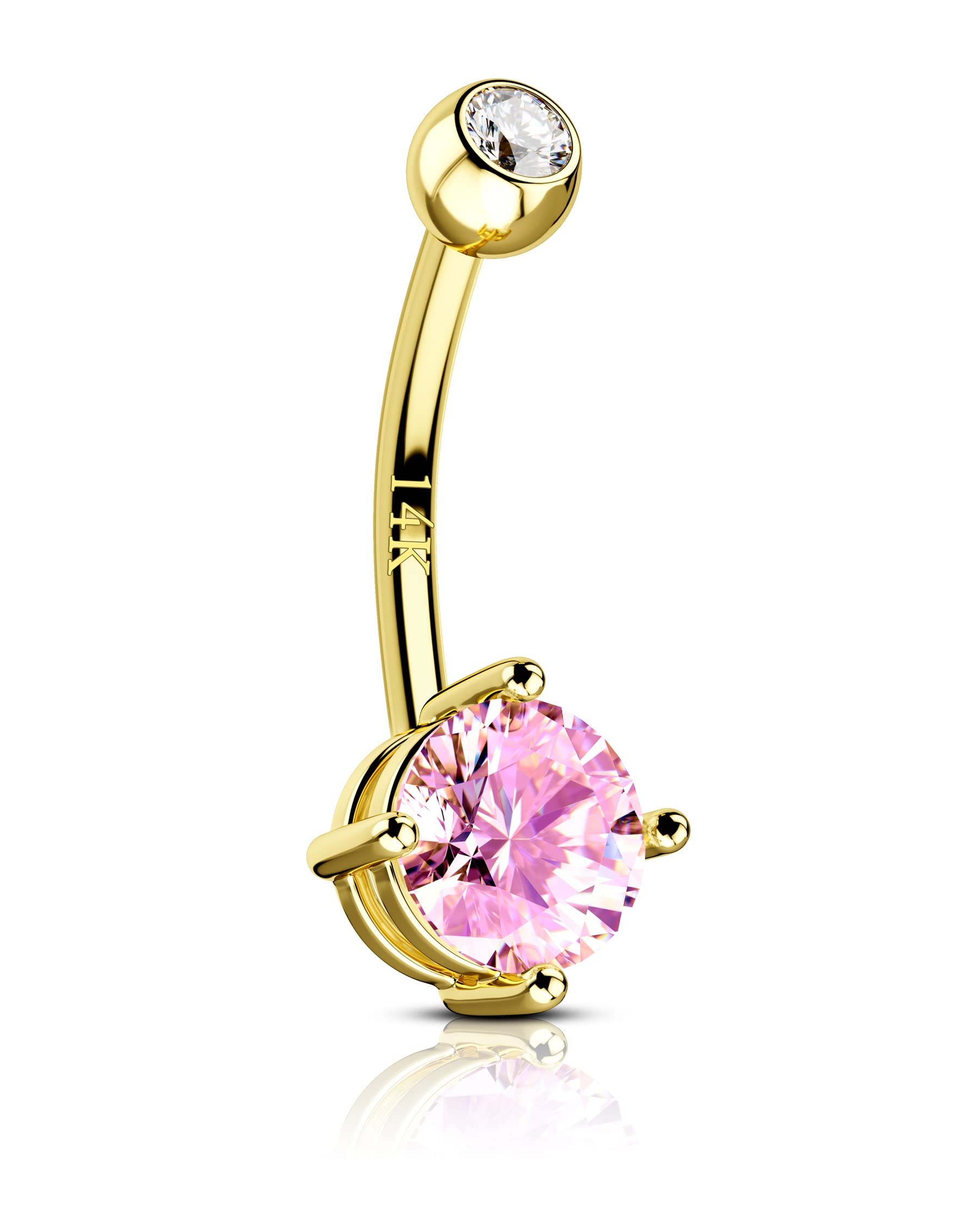 14K Solid Gold Belly Button Rings for Women - Round CZ Navel Piercing Jewelry | Hypoallergenic Belly Rings for Sensitive Skin | Perfect for Everyday Wear, Parties & Beach Outfits