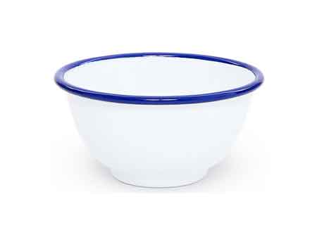 Vintage White and Blue Enamelware Small Bowls - Set of 4 for Kitchen, Dining, Camping & Picnic Use