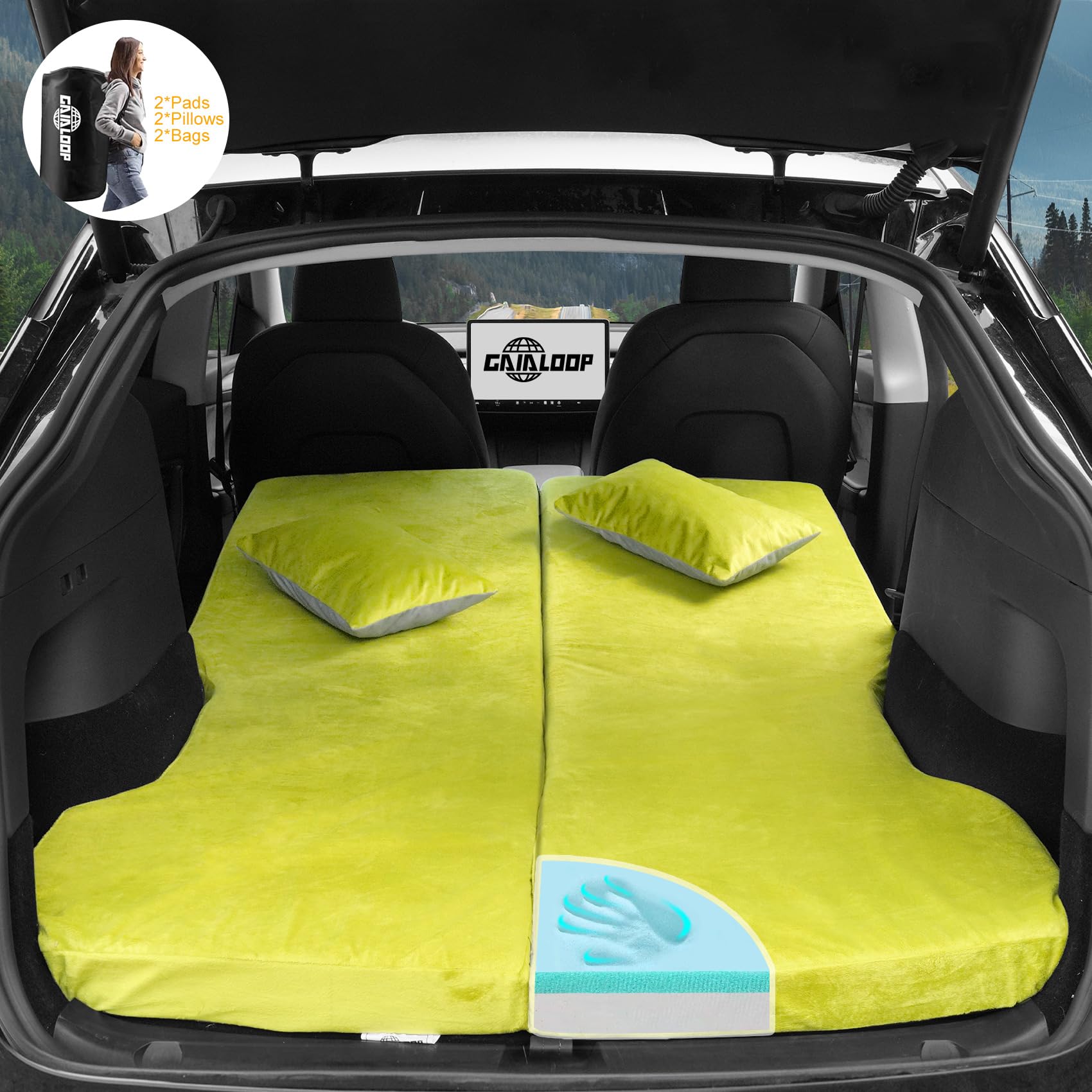 Premium 3'' Thick Memory Foam Camping Mattress for Tesla Model Y - Two Person Car Bed Mat for Road Trips, Car Camping & Supercharger Naps - Also Fits Model X & Model 3 (90% Fit) - Perfect for Outdoor Adventures & Comfortable Temporary Car Sleeping
