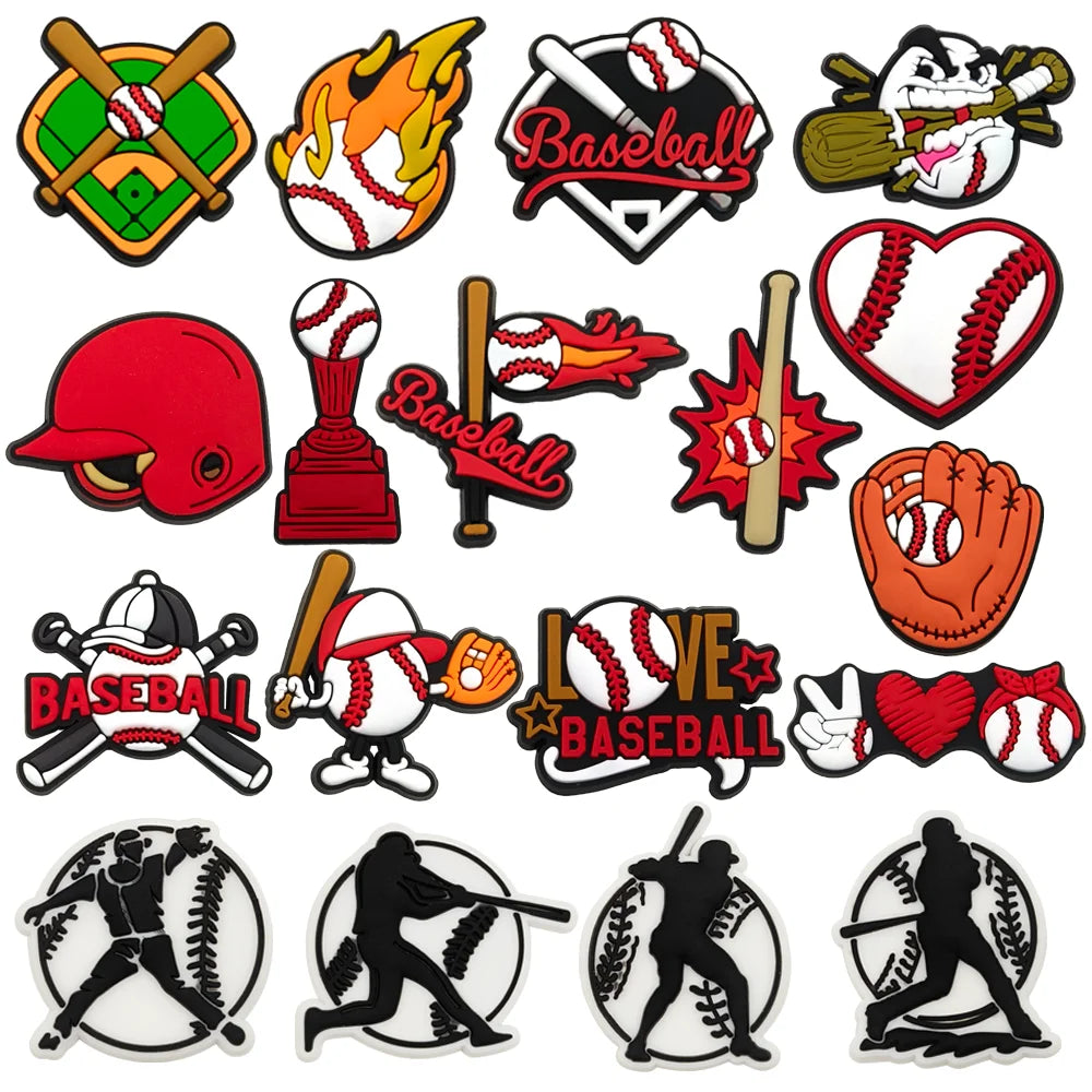 Softball & Basketball Shoe Charms - PVC Sports Themed Clog Pins & Buckle Accessories for Football & Garden Shoes | Perfect for Team Spirit & DIY Decor
