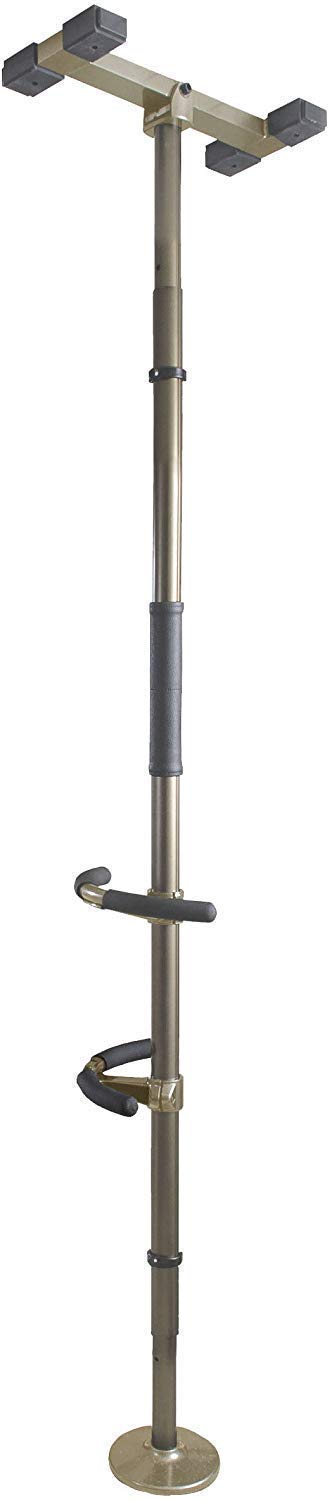 Signature Life Sure Stand Pole - Adjustable Floor to Ceiling Transfer Pole for Elderly Safety, Bathroom Grab Bar with Padded Handle & Curved Grips (Deep Bronze) - Ideal for Shower Safety & Mobility Assistance